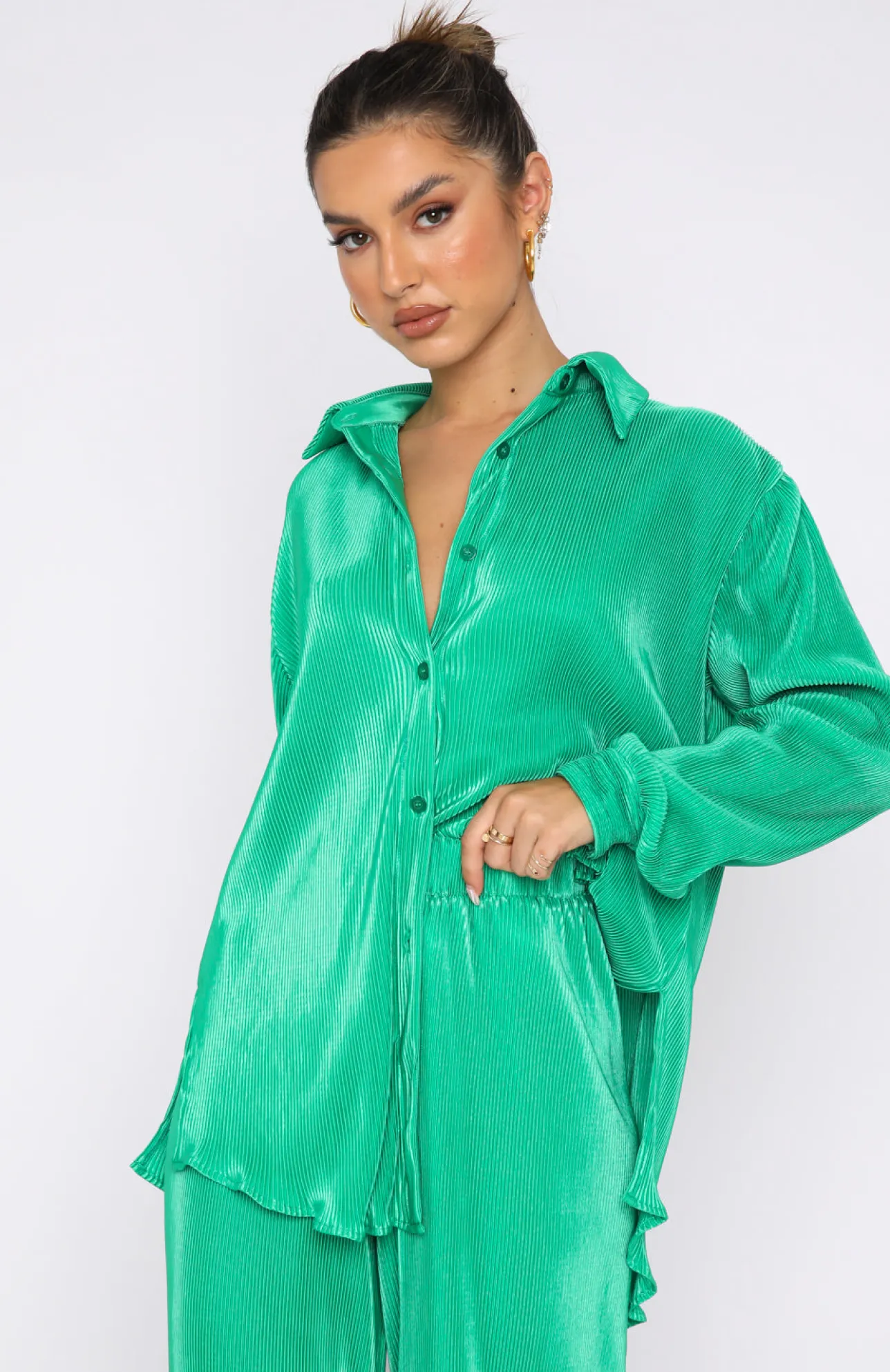 White Fox Boutique Destined For You Long Sleeve Shirt green Best Sale