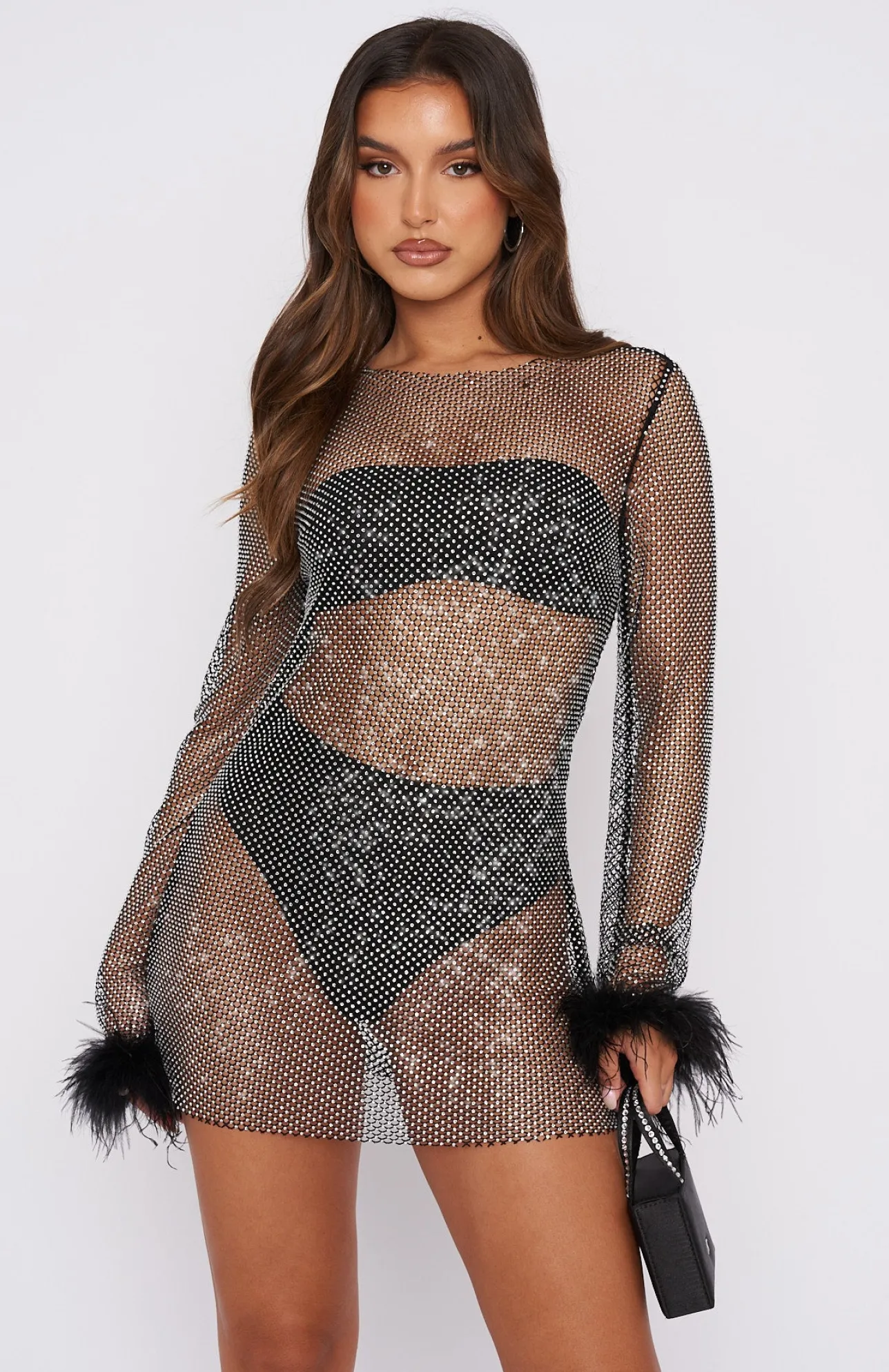 White Fox Boutique Disco Inferno Long Sleeve Mini Dress black Discount