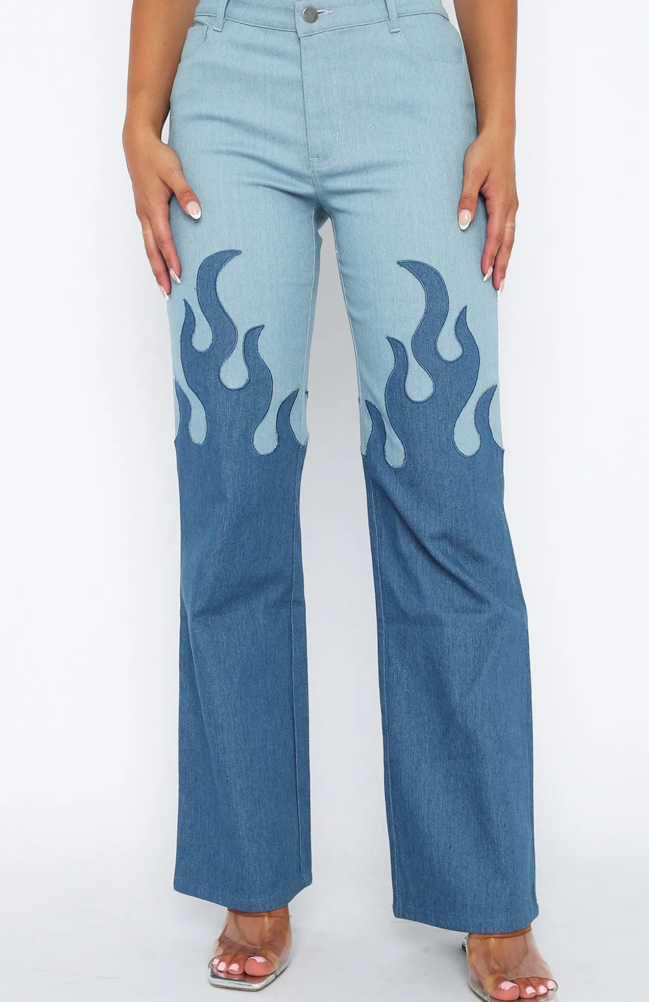 White Fox Boutique Don't Let Them Pants Denim Flame blue Shop
