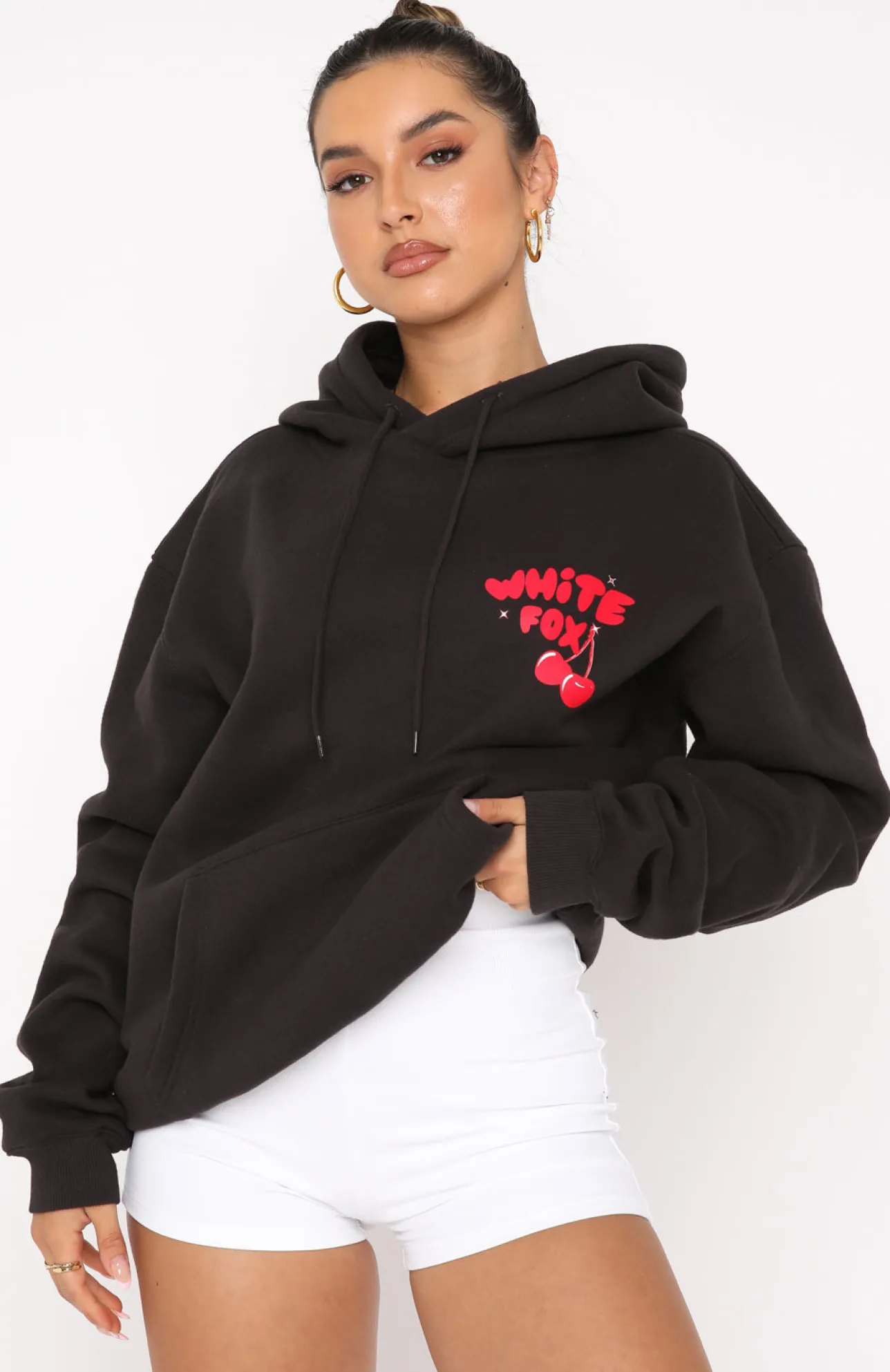 White Fox Boutique Don't Waste Time Hoodie Charcoal black Best Sale