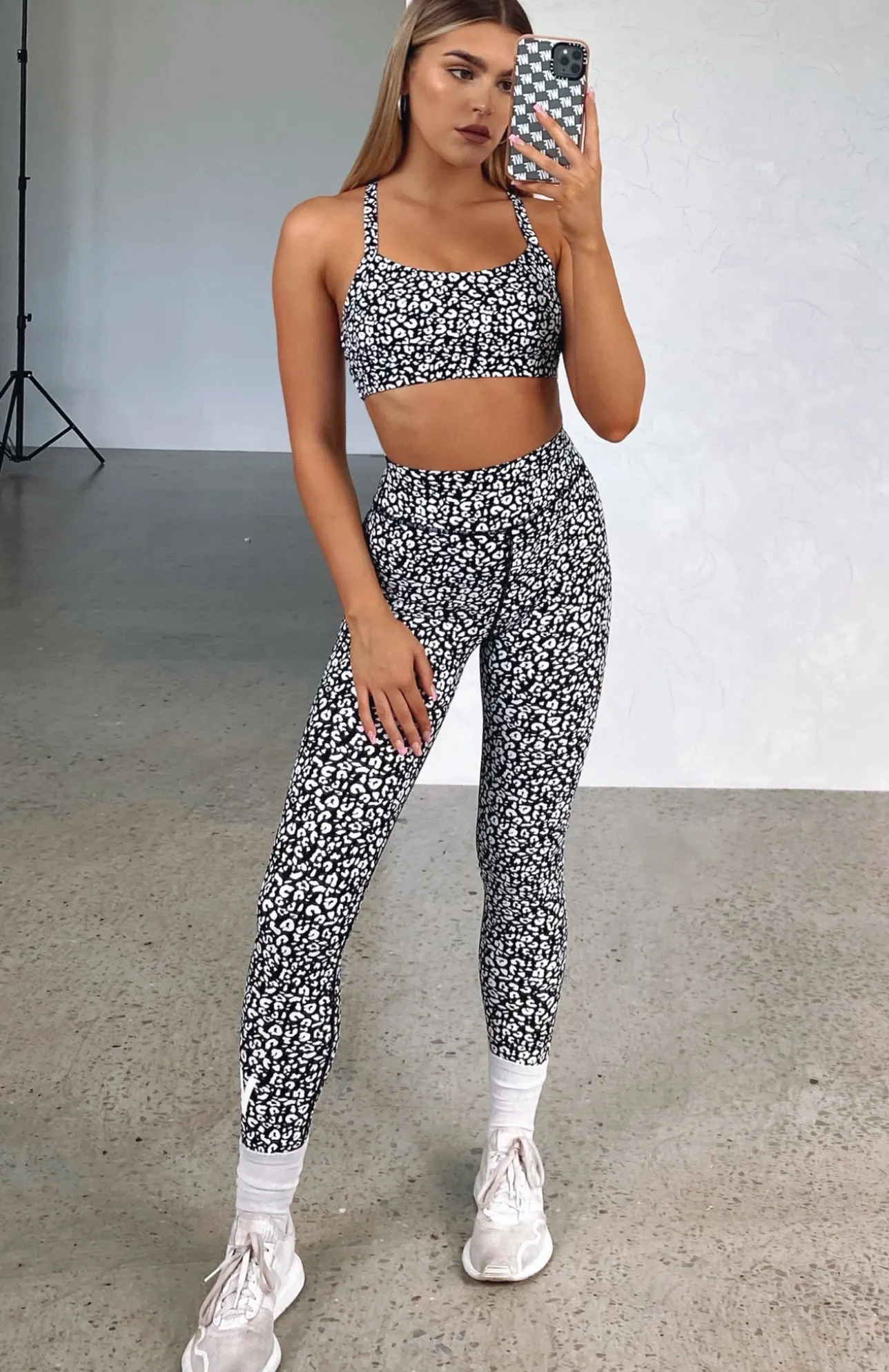 White Fox Boutique Down For It Leggings Leopard black Cheap