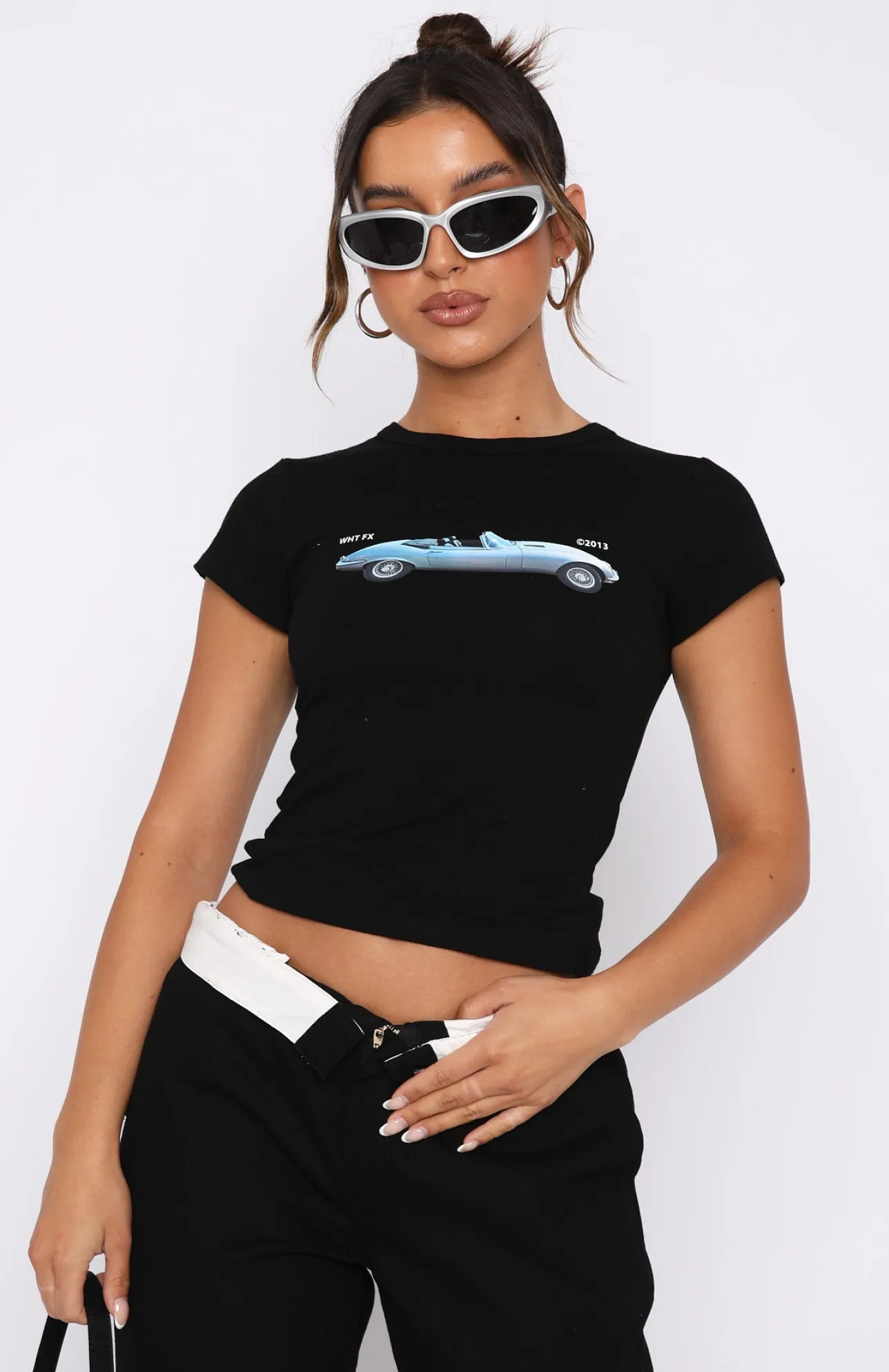 White Fox Boutique Drive All Night Baby Tee black Fashion