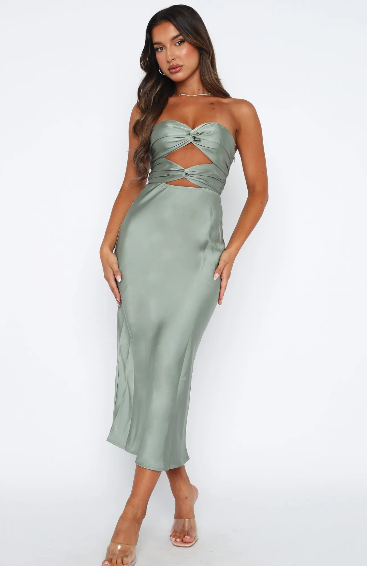 White Fox Boutique Elysium Midi Dress Sage green Clearance