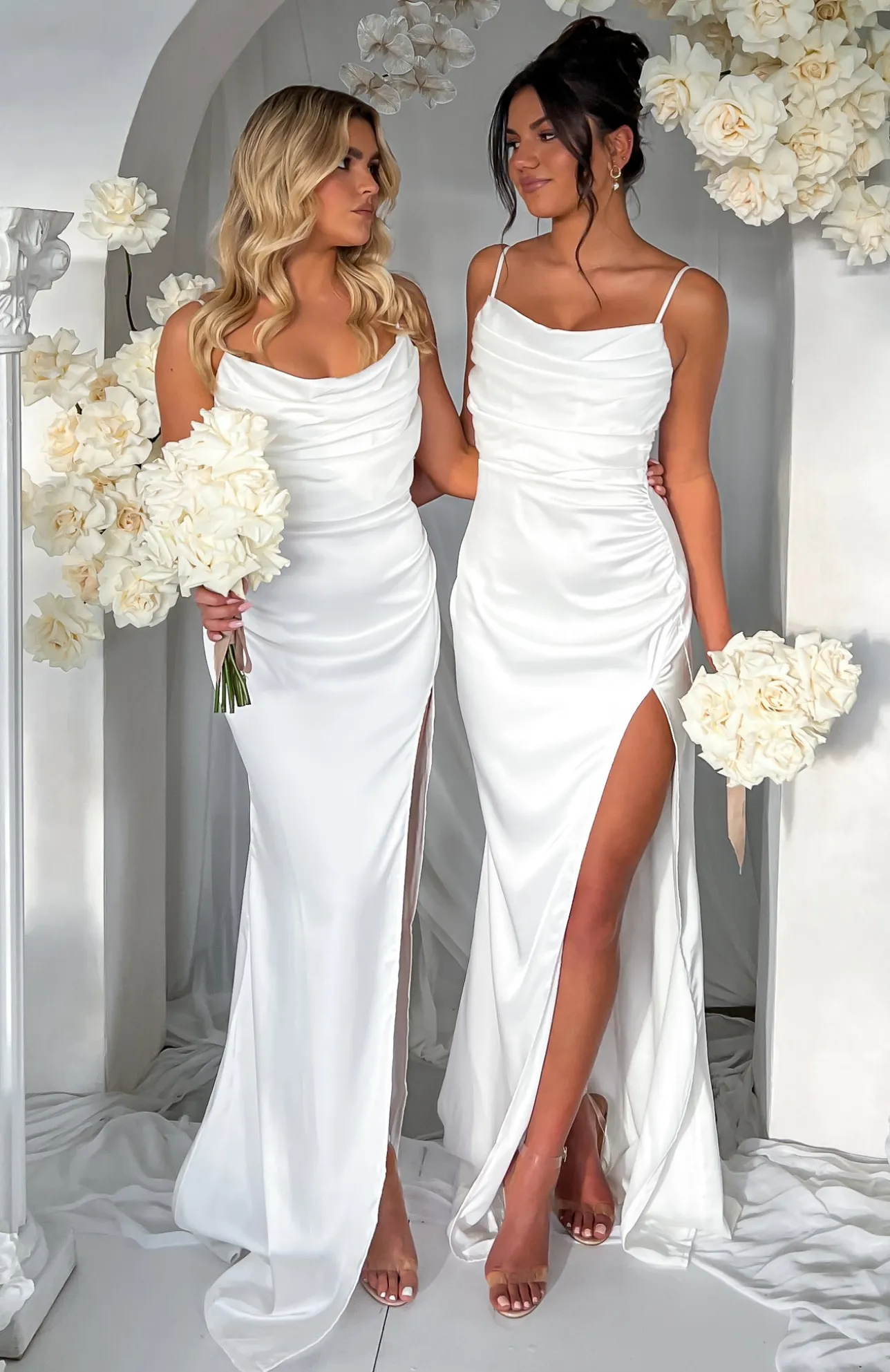 White Fox Boutique Endless Nights Satin Maxi Dress Ivory white Best Sale