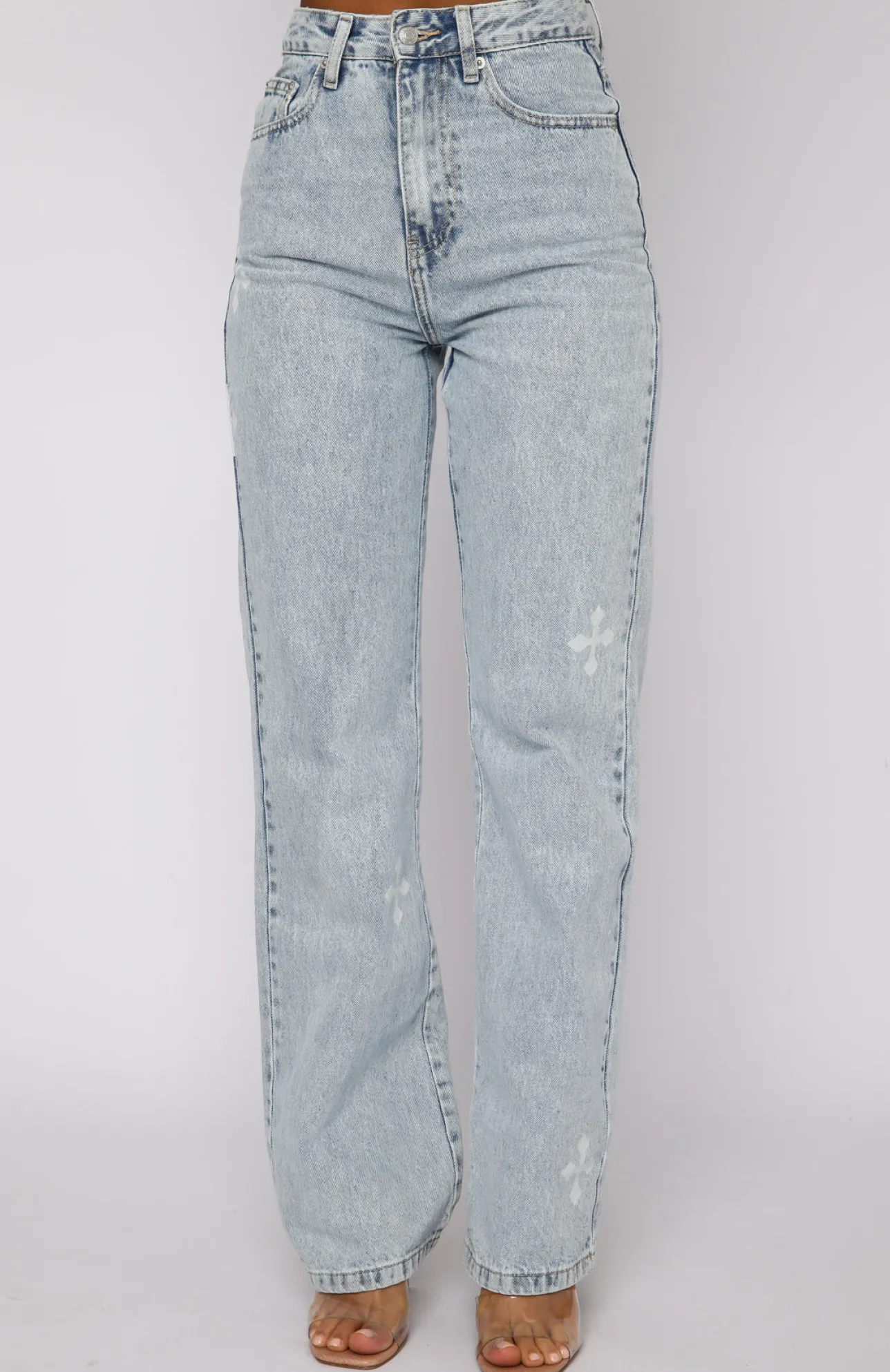 White Fox Boutique Escape Reality Jeans Washed Print blue Hot