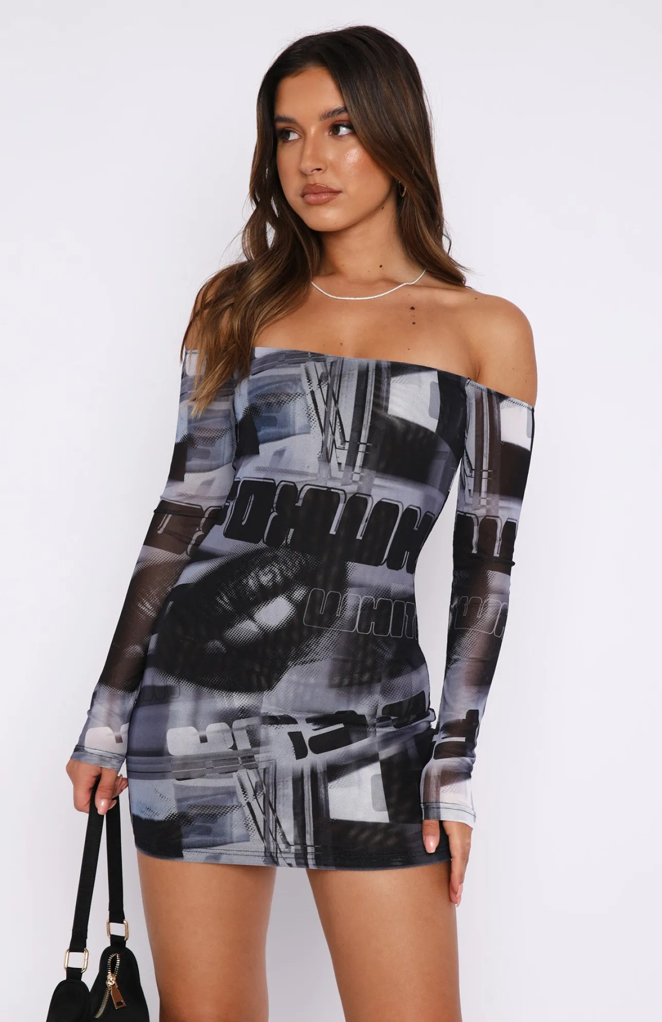 White Fox Boutique Evil Woman Mini Dress Mono Text black Shop