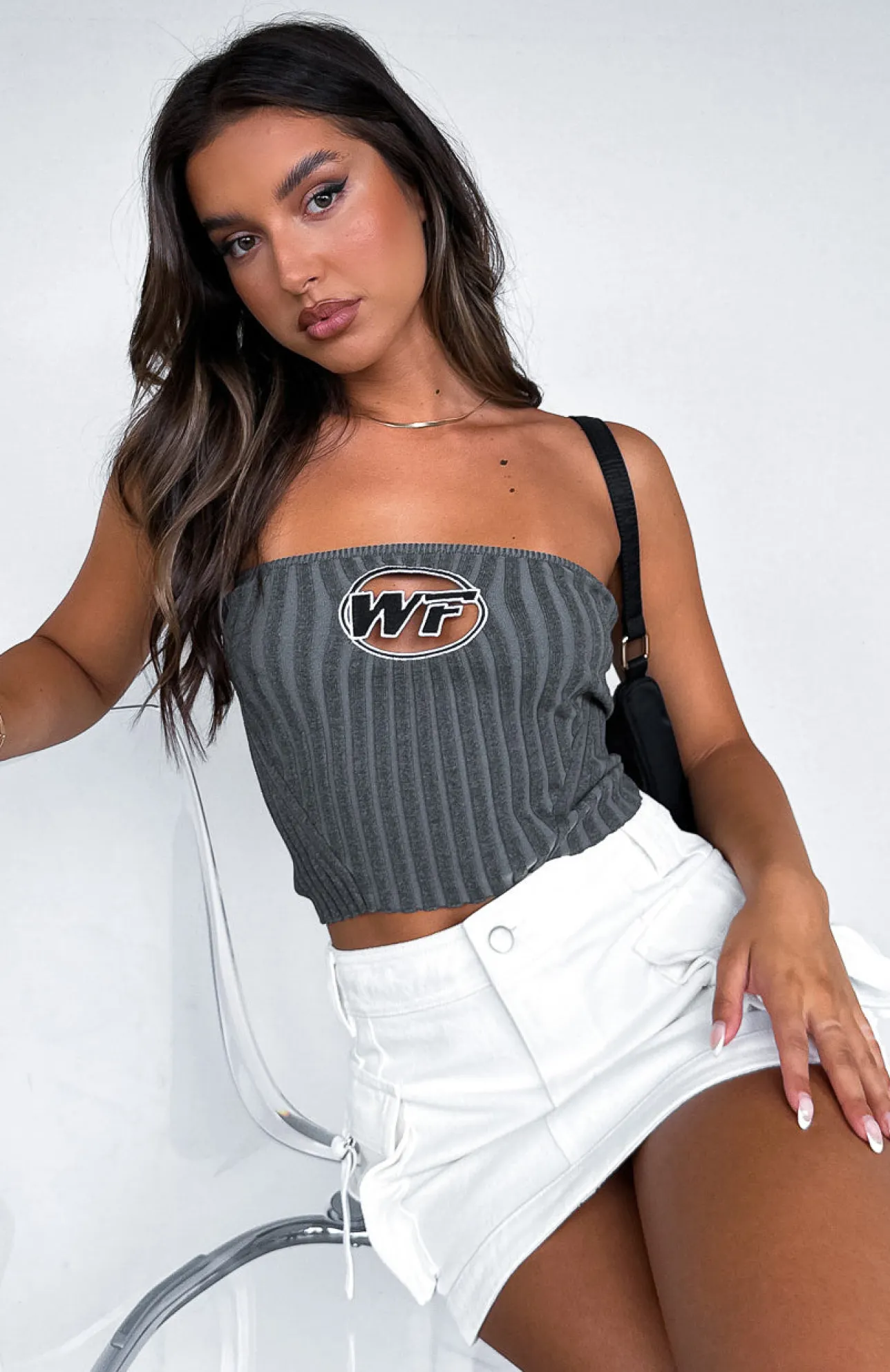 White Fox Boutique Exposed Feelings Strapless Top Charcoal grey Store