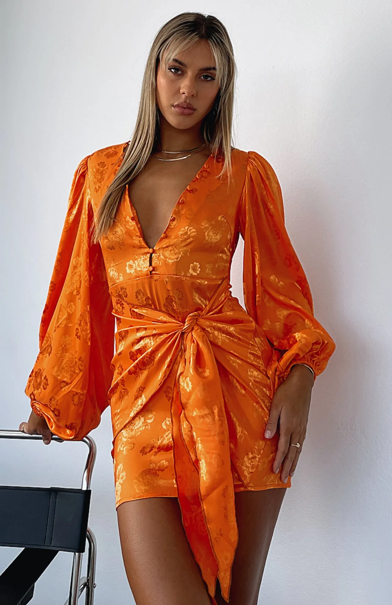 White Fox Boutique Eye Catcher Long Sleeve Mini Dress orange Discount