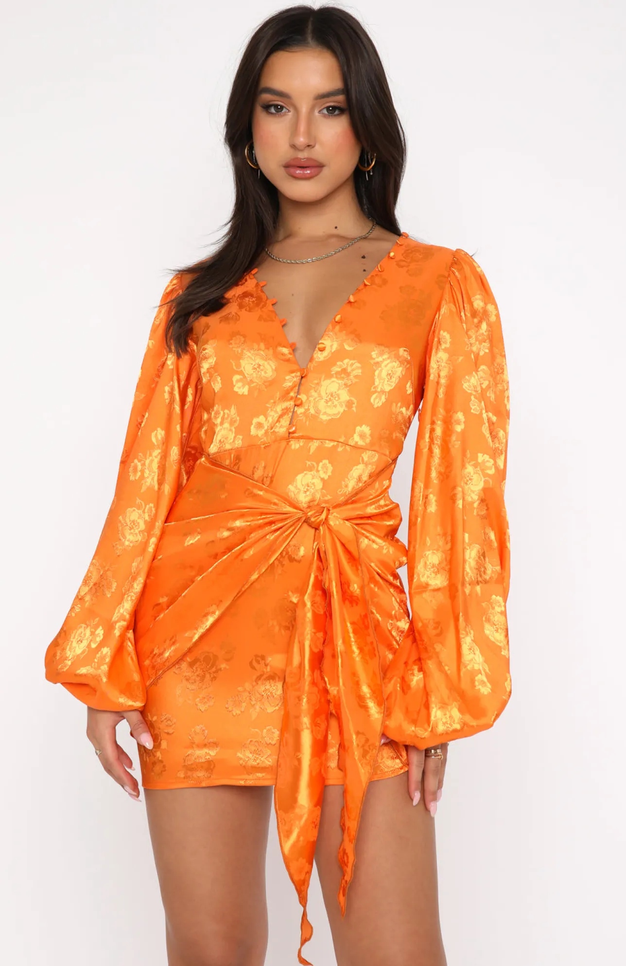 White Fox Boutique Eye Catcher Long Sleeve Mini Dress orange Discount
