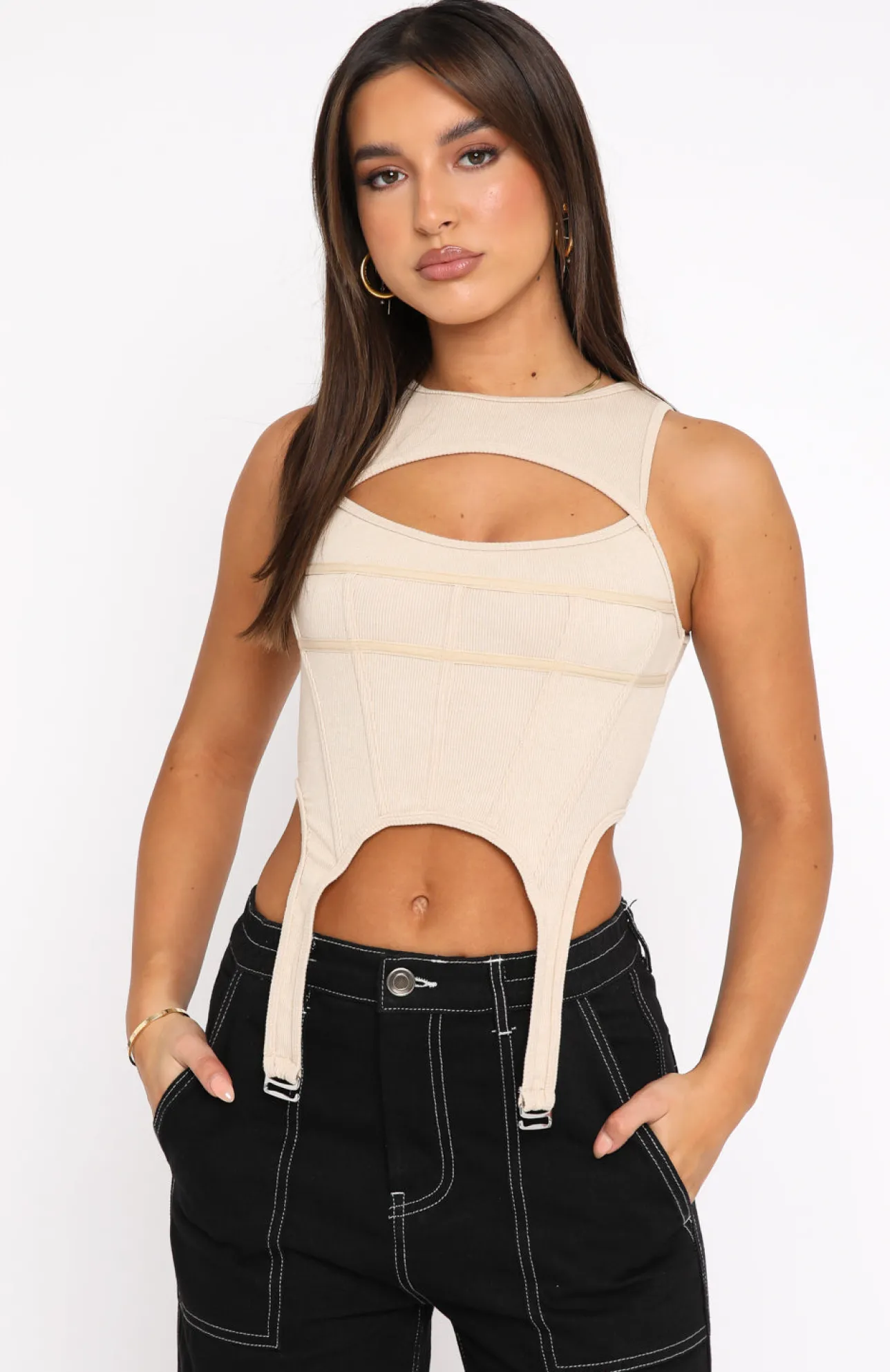 White Fox Boutique Eyes On You Corset Beige nude Hot
