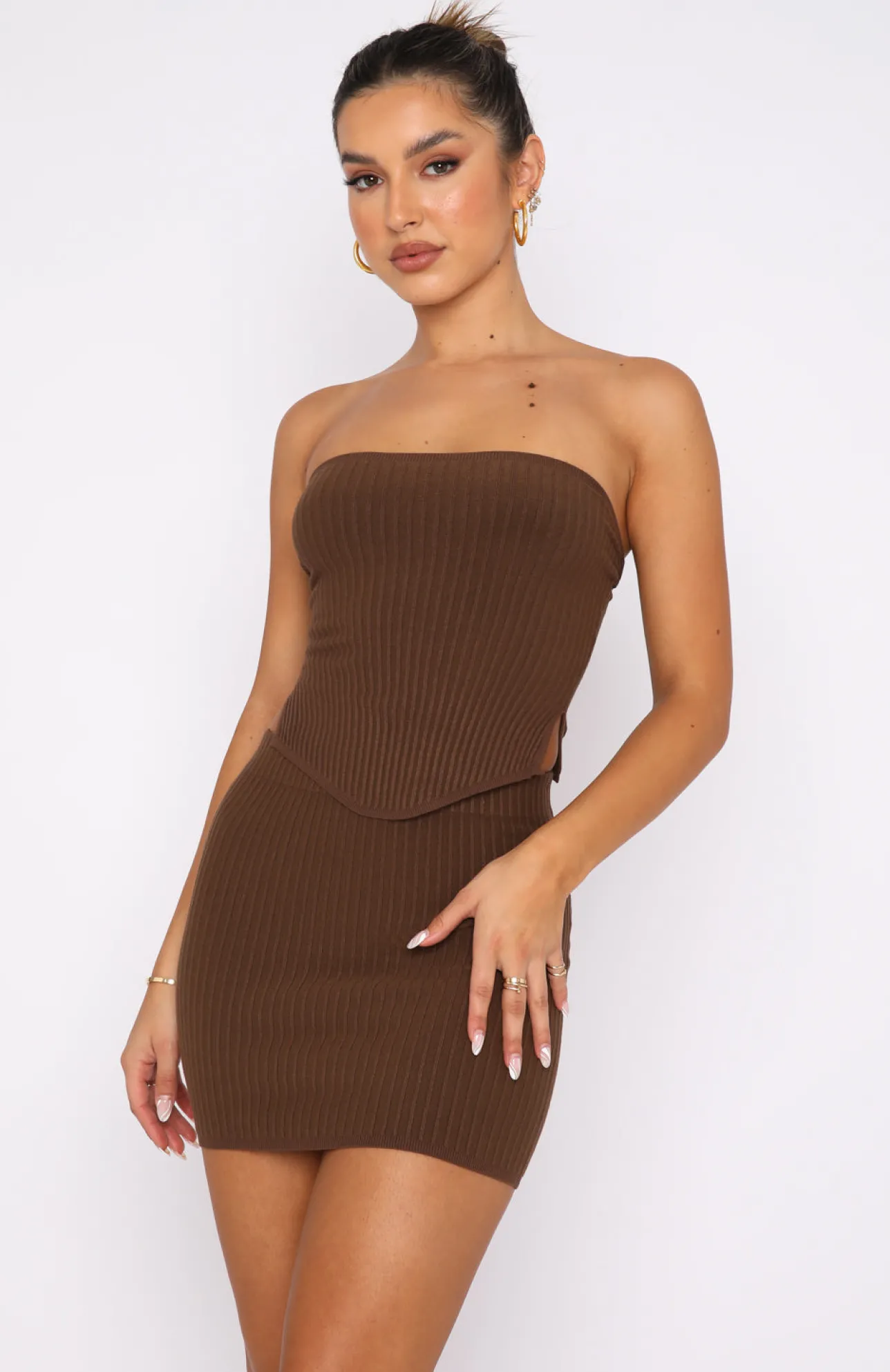 White Fox Boutique Fair And Square Knitted Bustier Chocolate brown Best Sale