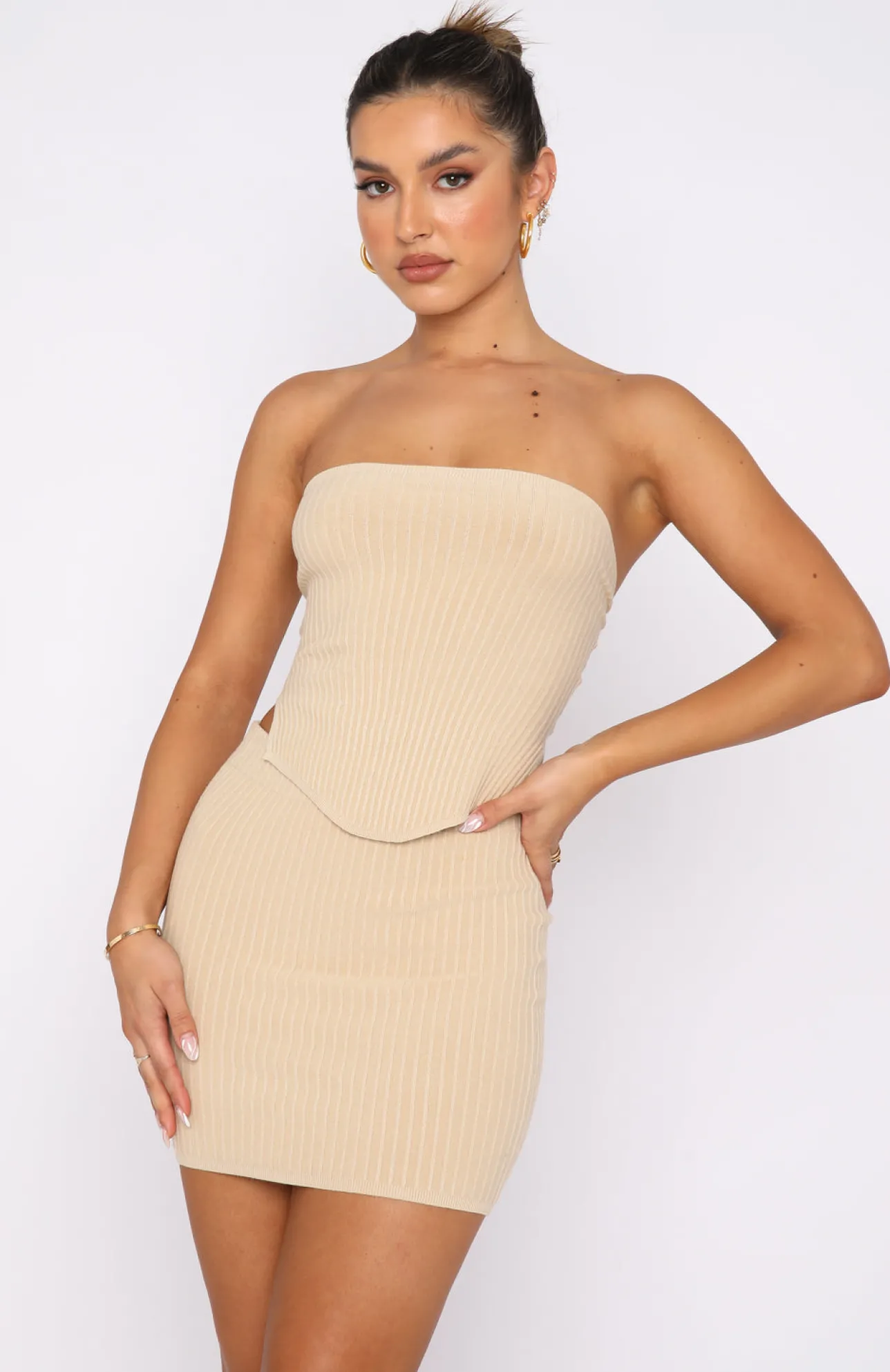 White Fox Boutique Fair And Square Knitted Bustier Oatmeal nude Outlet