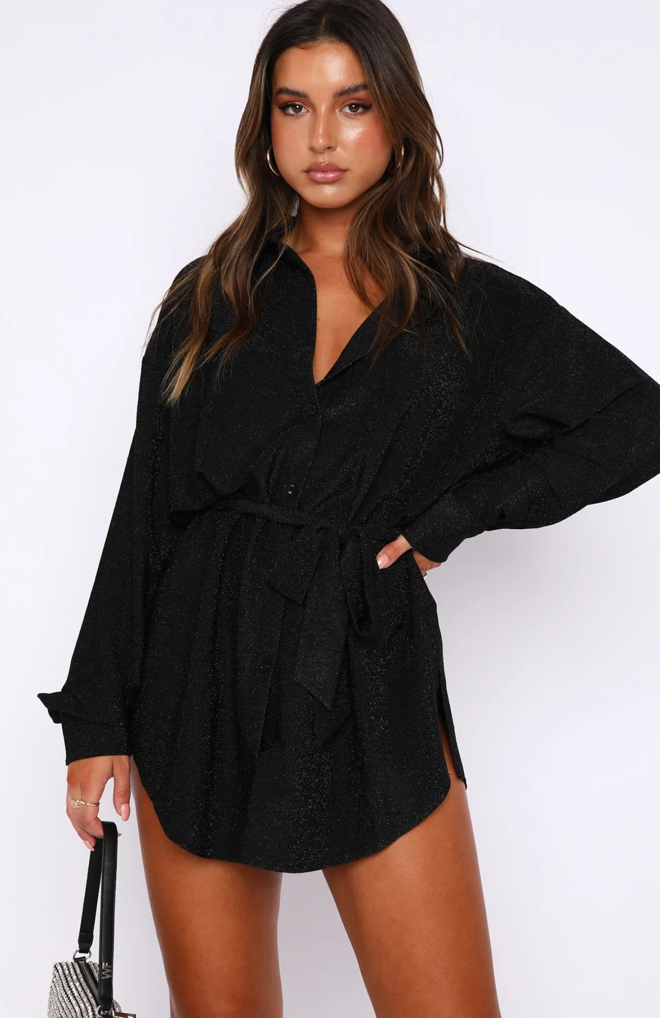 White Fox Boutique Falling In Love Shirt Dress black Cheap