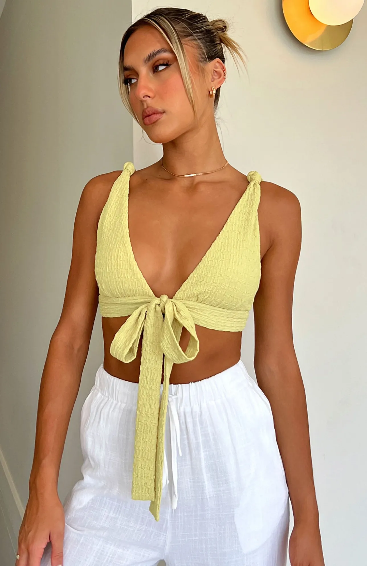 White Fox Boutique Falling Into You Tie Front Crop Matcha green Best