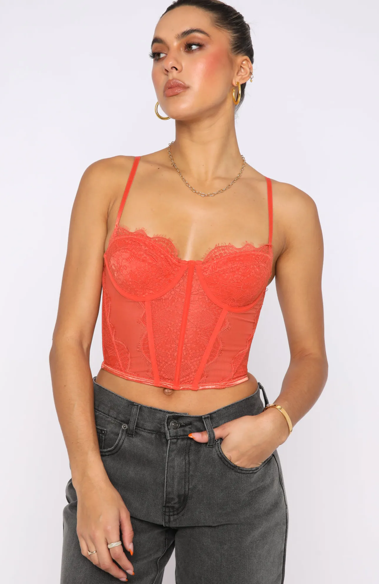 White Fox Boutique Feel The Passion Lace Bustier Burnt orange Cheap