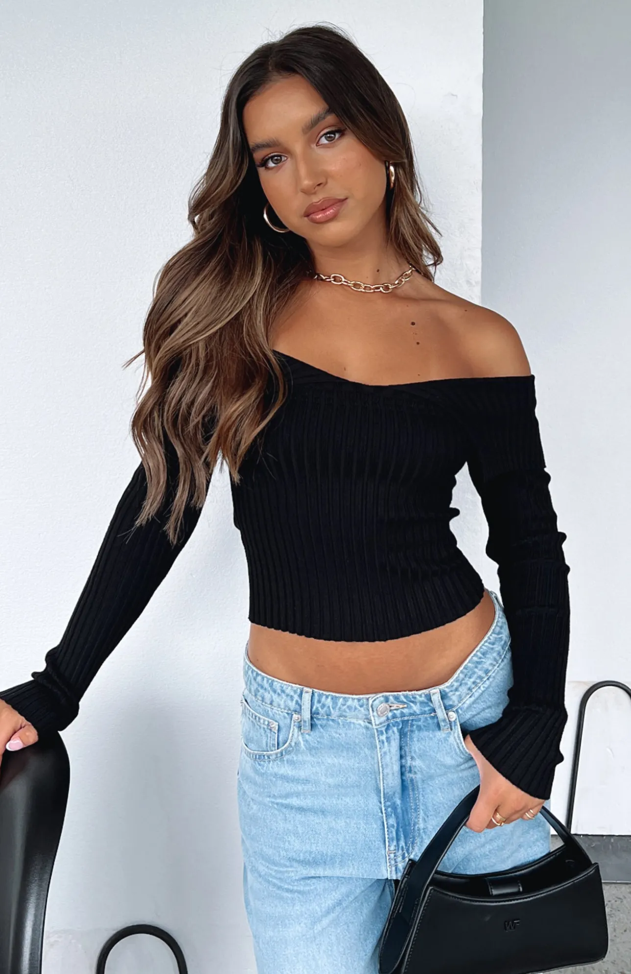 White Fox Boutique Feeling Risky Long Sleeve Knit Top black Shop