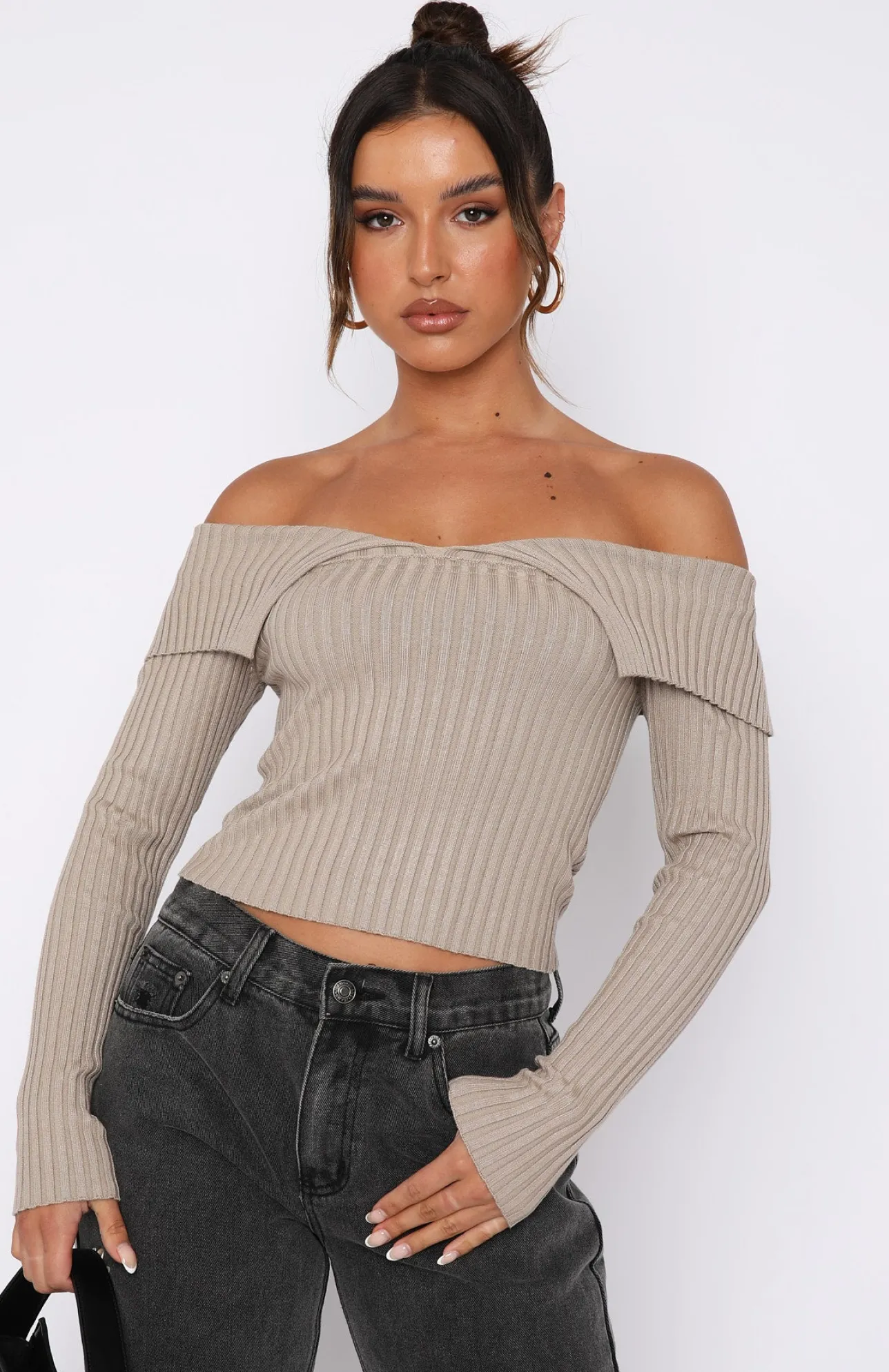 White Fox Boutique Feeling Risky Long Sleeve Knit Top Oat brown Flash Sale
