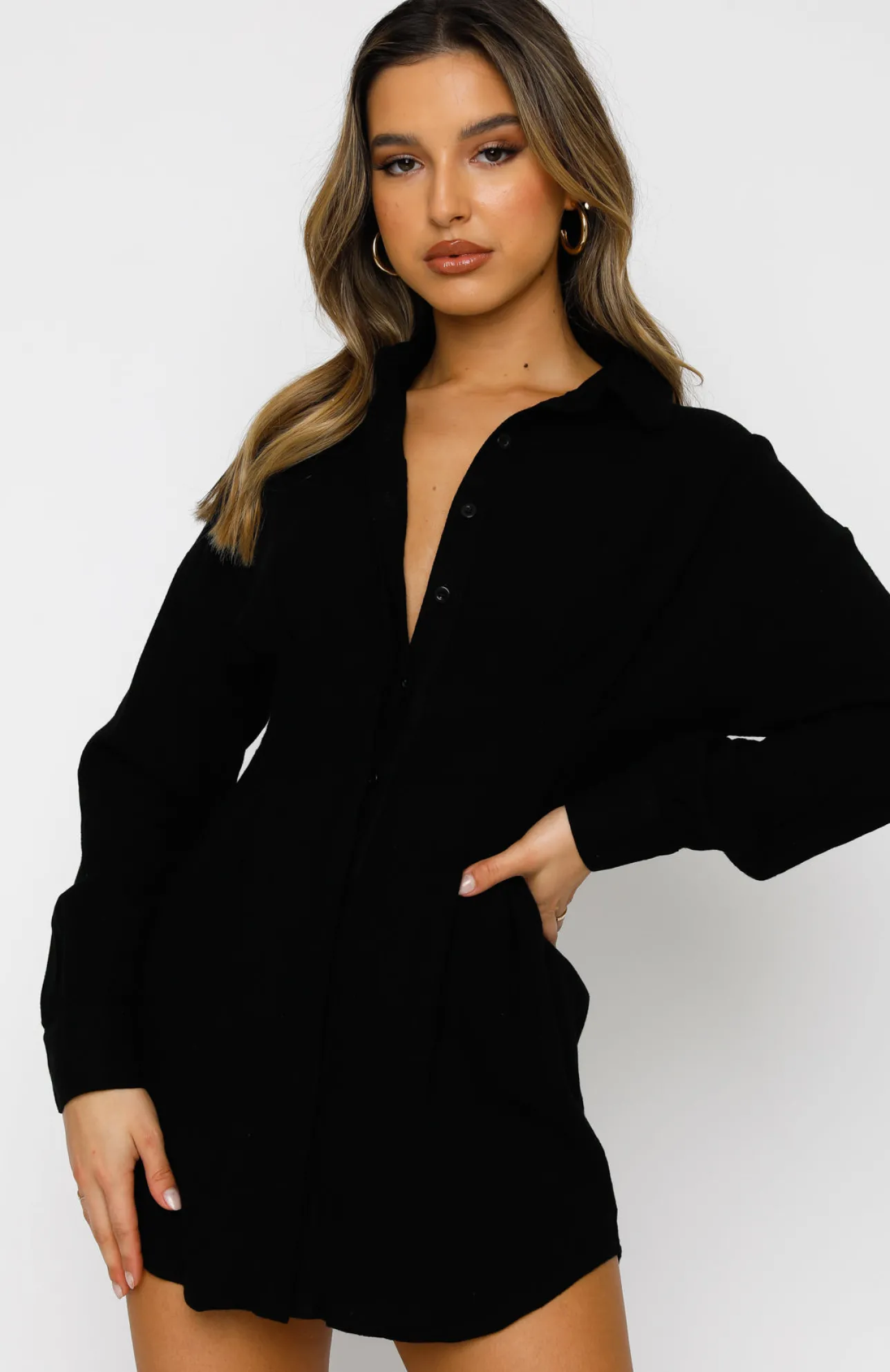 White Fox Boutique Feels Like A Holiday Shirt Dress black Best