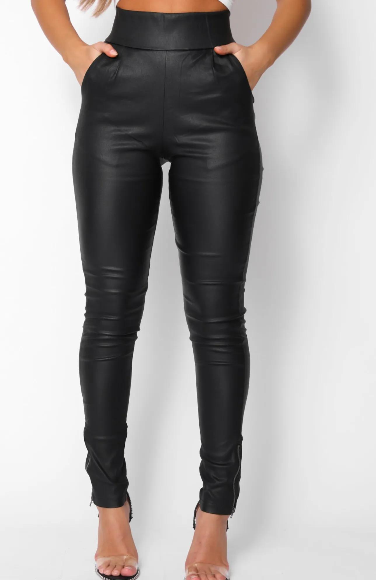 White Fox Boutique Fire It Up Wet Look PU Pants black Outlet