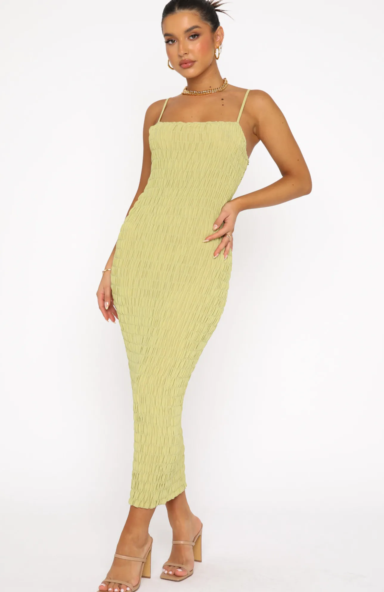 White Fox Boutique Flirty Feeling Midi Dress Kiwi green Clearance