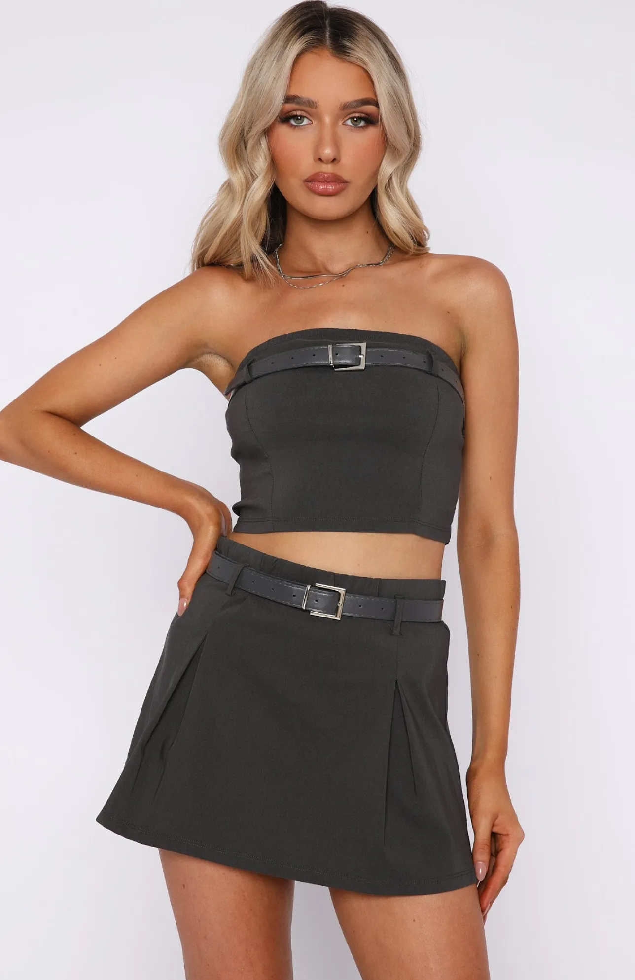 White Fox Boutique Follow Me Strapless Crop Charcoal grey Sale