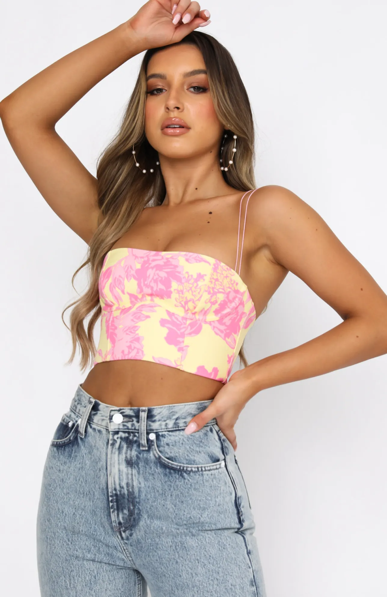 White Fox Boutique Follow You Anywhere Crop Summer Blossom multi New