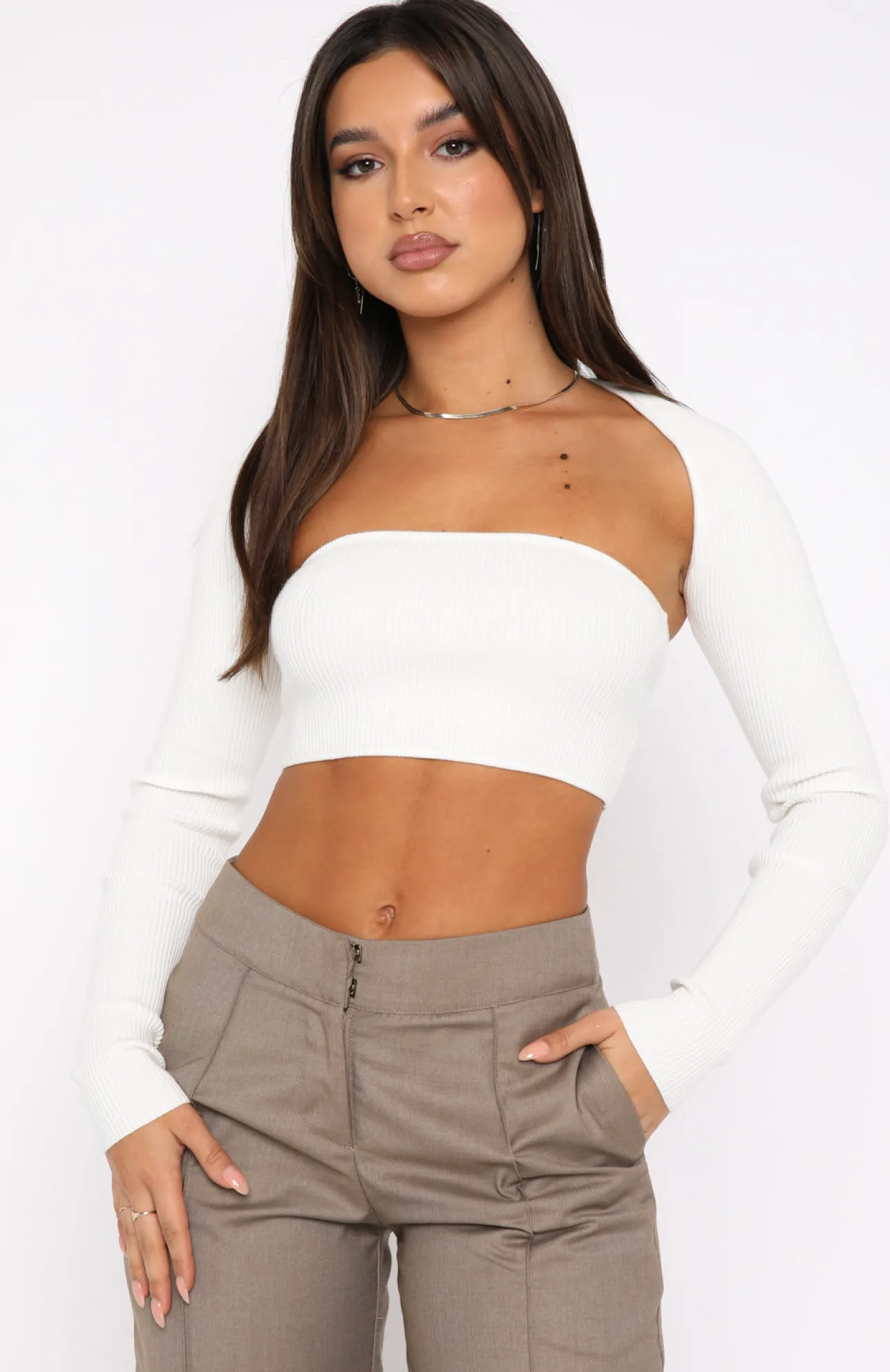 White Fox Boutique Forgetting You Ribbed Knit Long Sleeve Crop white Fashion