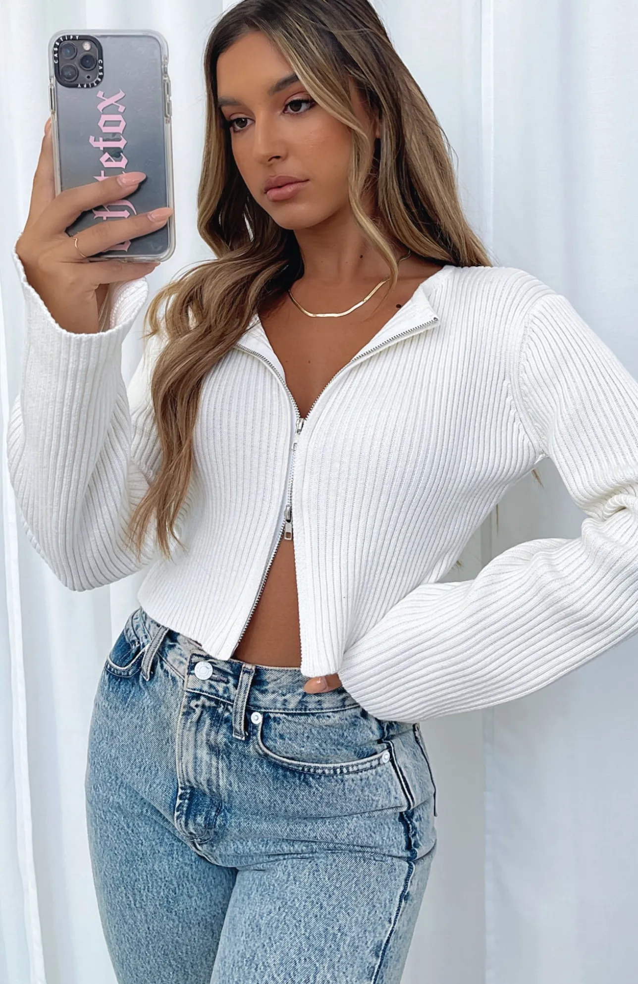 White Fox Boutique From The Heart Long Sleeve Knit Crop white Hot