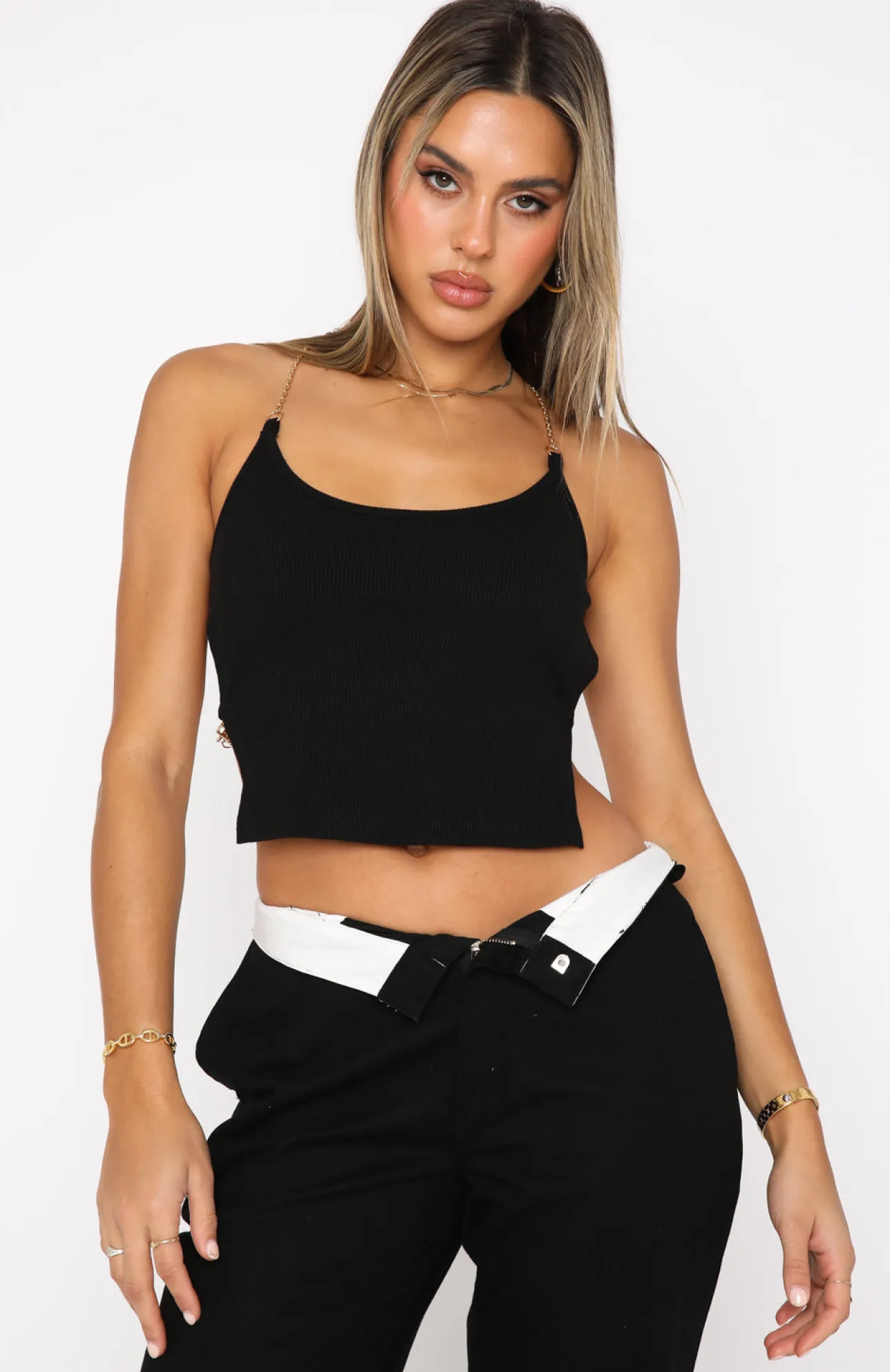 White Fox Boutique Game Of Chance Crop black Clearance