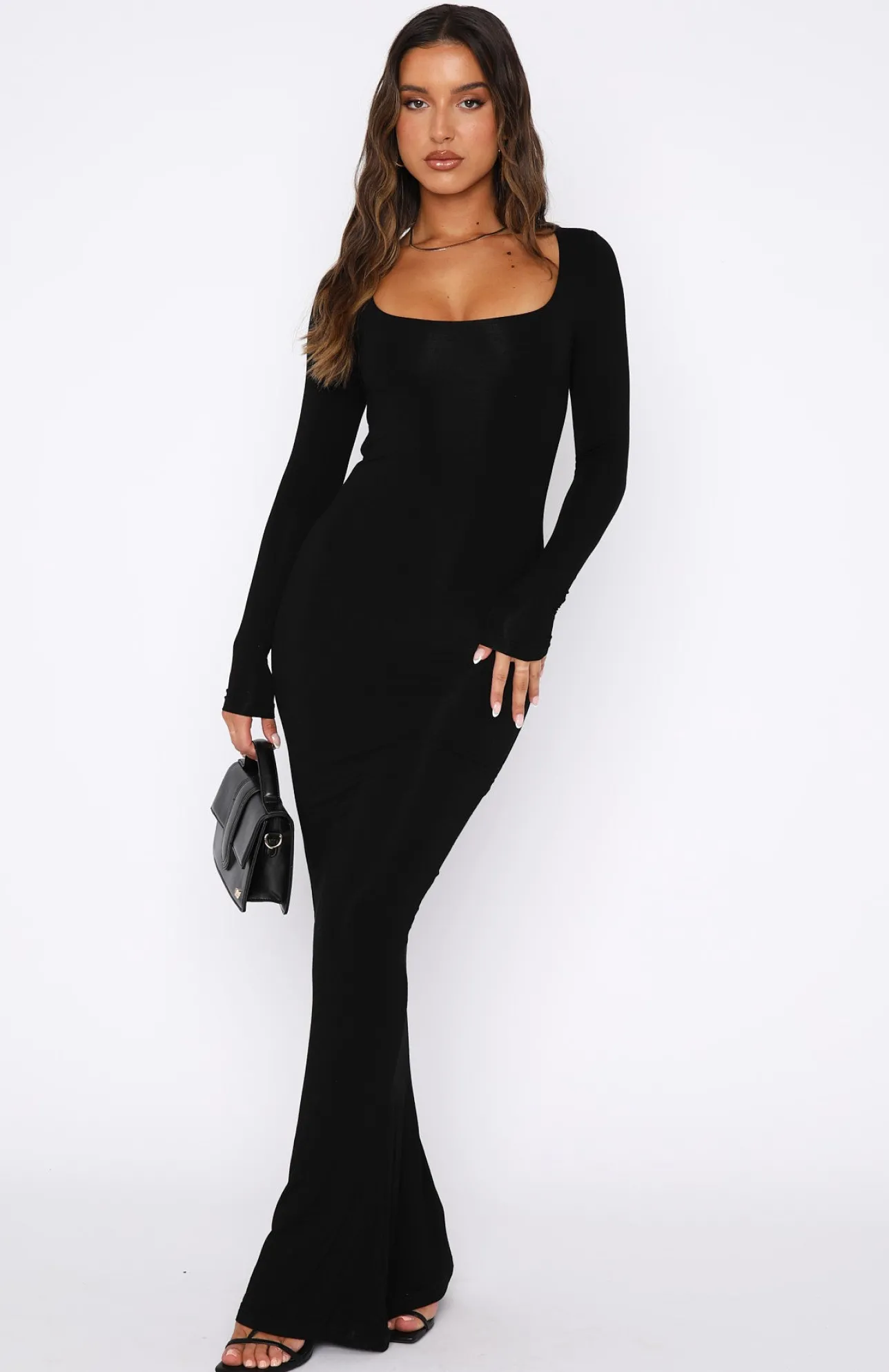 White Fox Boutique Get My Attention Long Sleeve Maxi Dress black Fashion