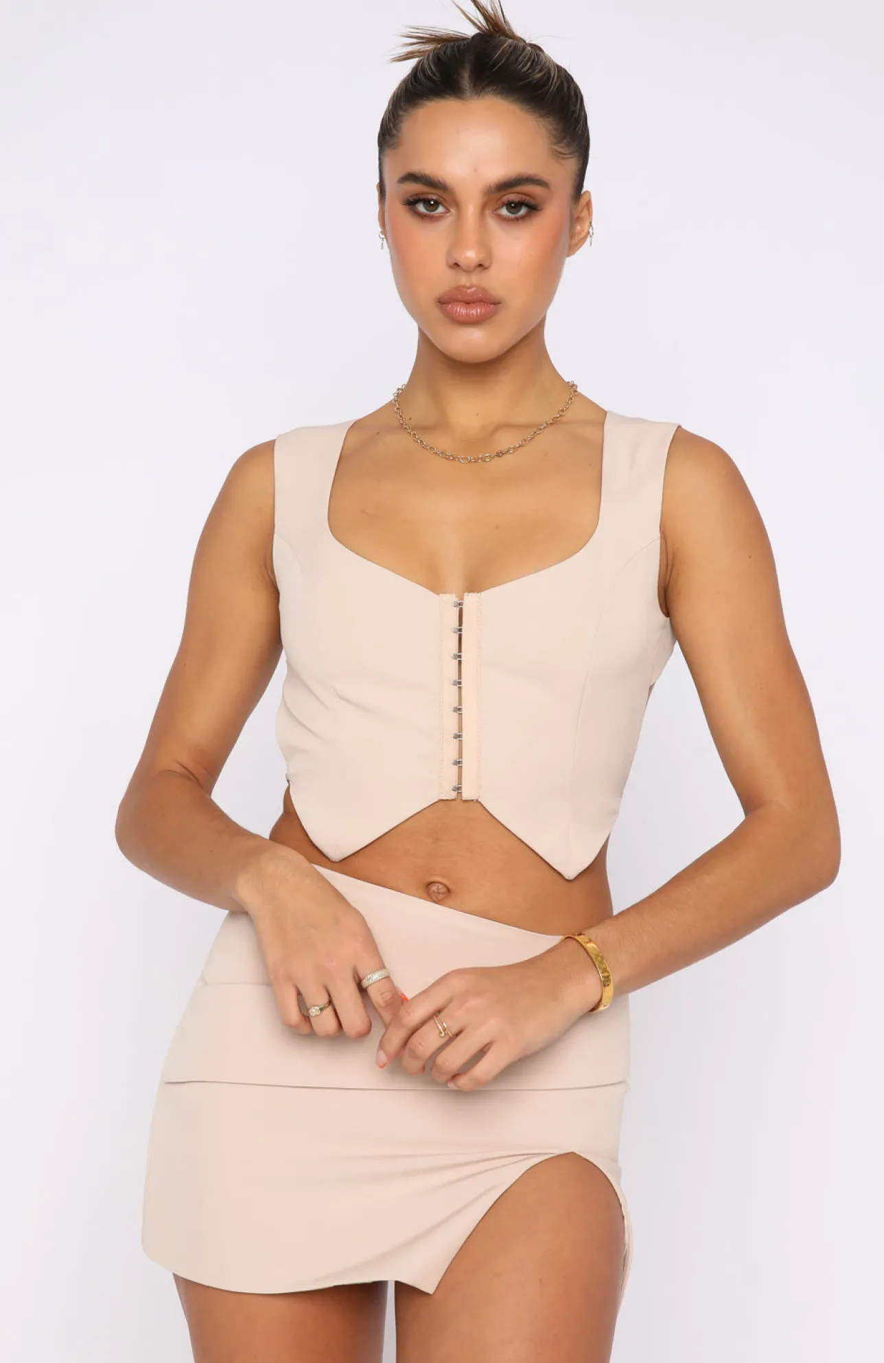White Fox Boutique Get On With It Crop Beige nude Hot