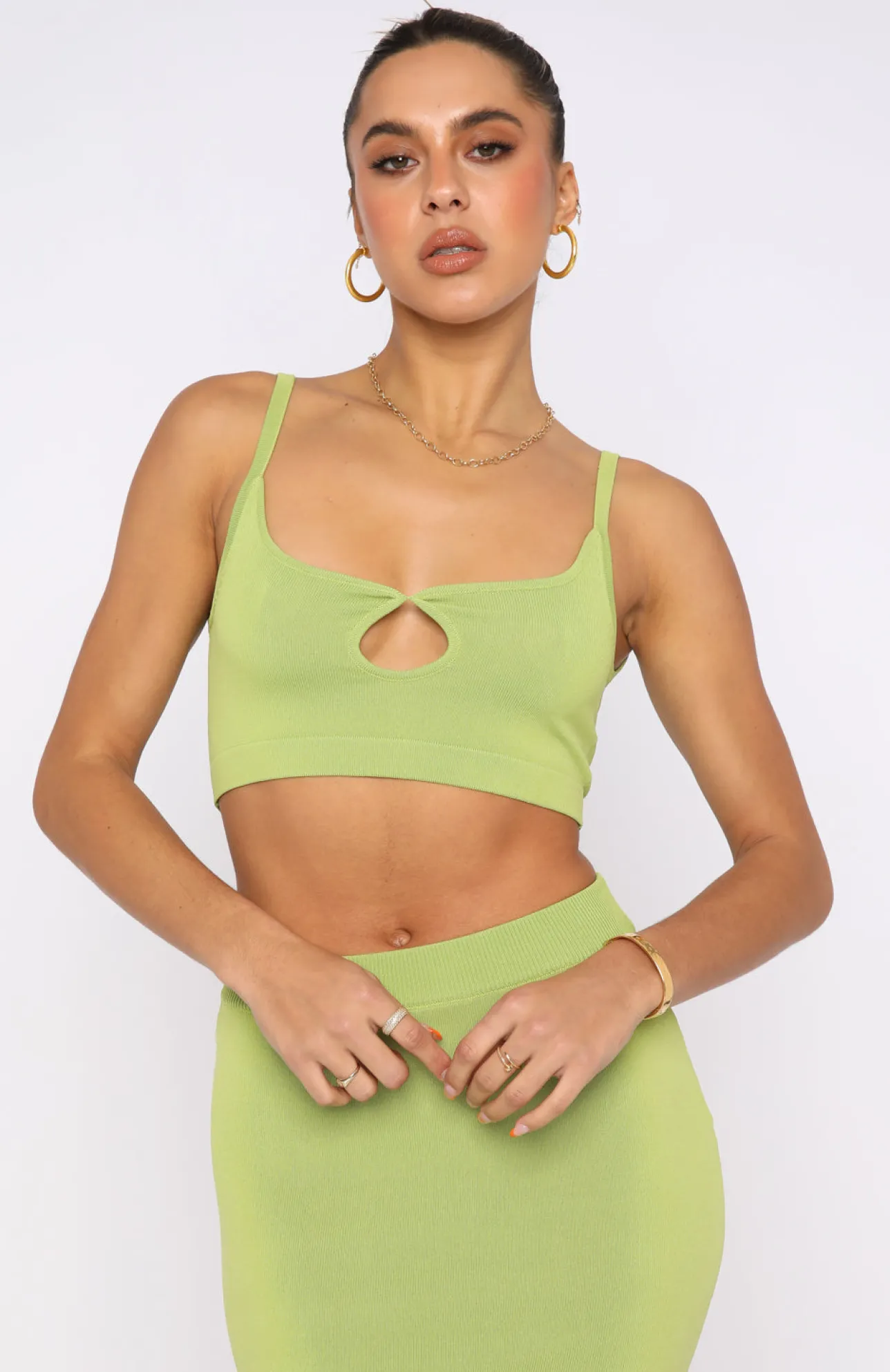 White Fox Boutique Get The Feeling Crop Matcha green Hot