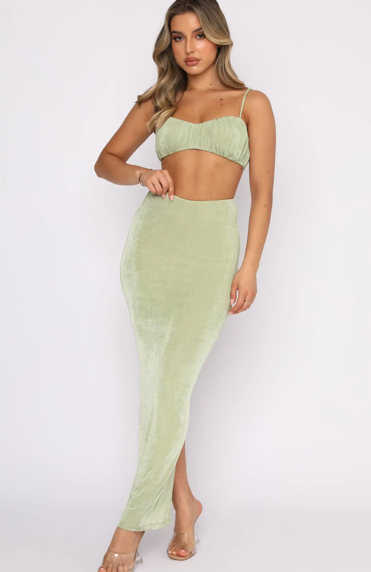 White Fox Boutique Girl Crush Maxi Set Sage green Outlet