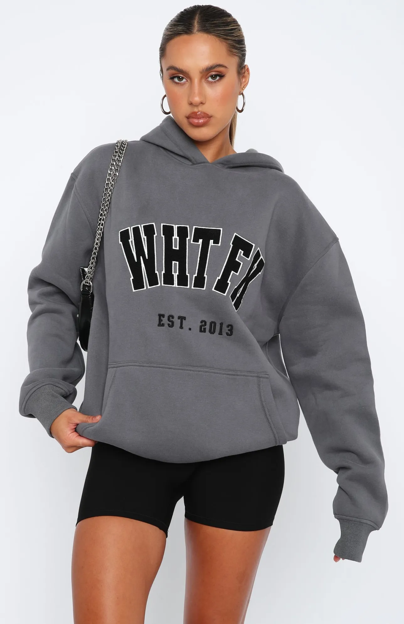 White Fox Boutique Give It Away Oversized Hoodie Charcoal grey Online
