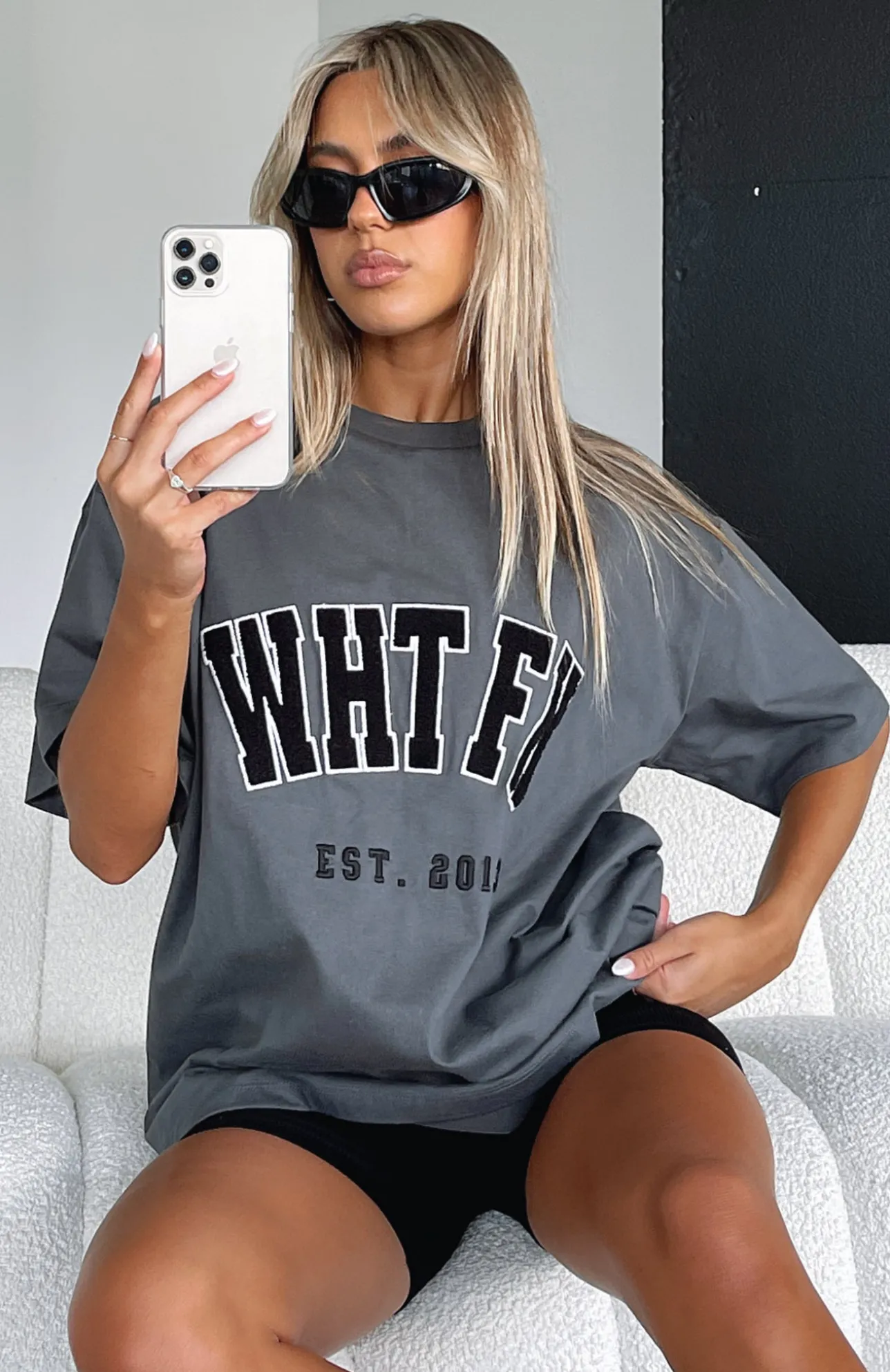 White Fox Boutique Give It Away Oversized Tee Charcoal grey Cheap