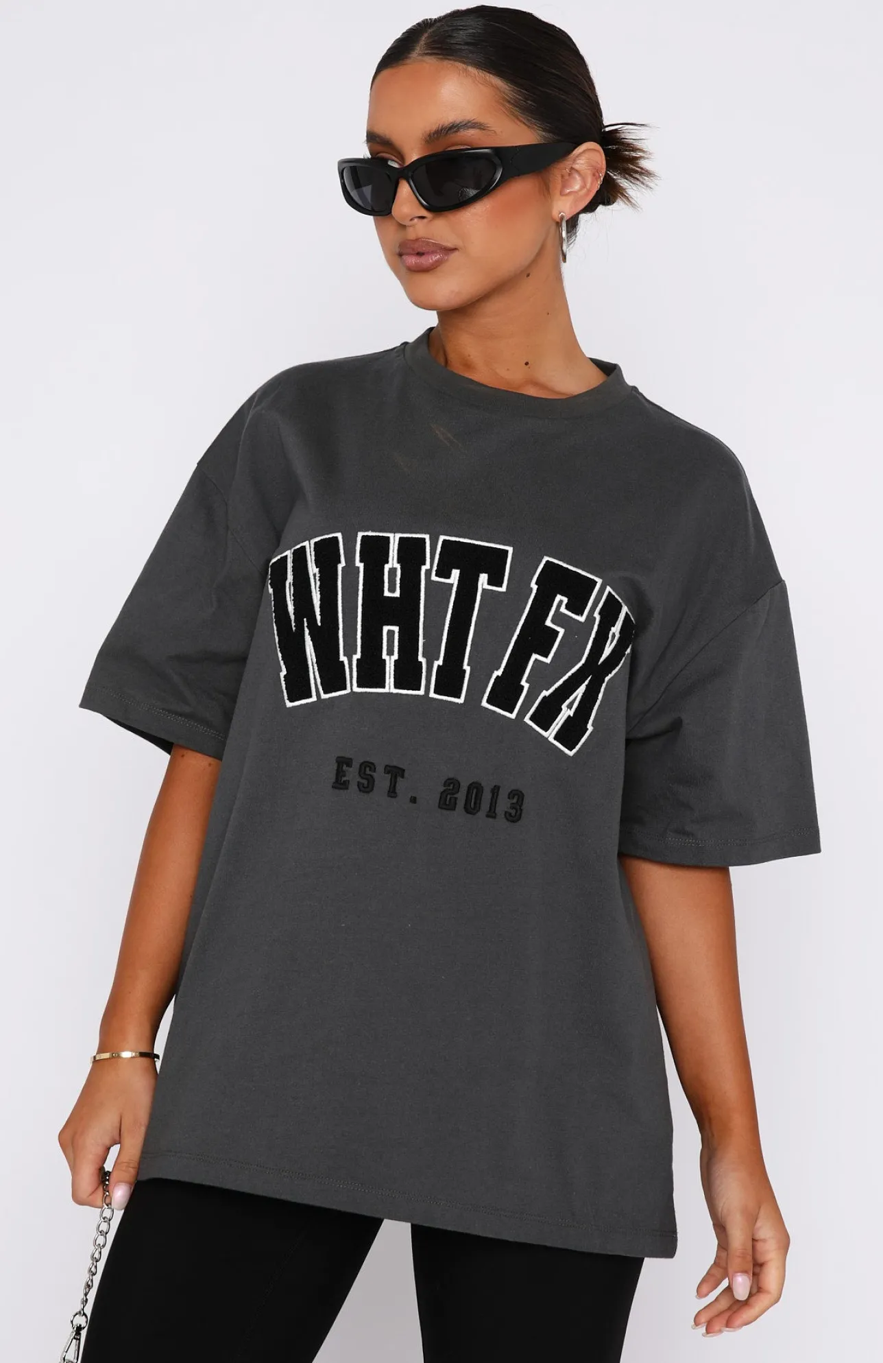 White Fox Boutique Give It Away Oversized Tee Charcoal grey Cheap