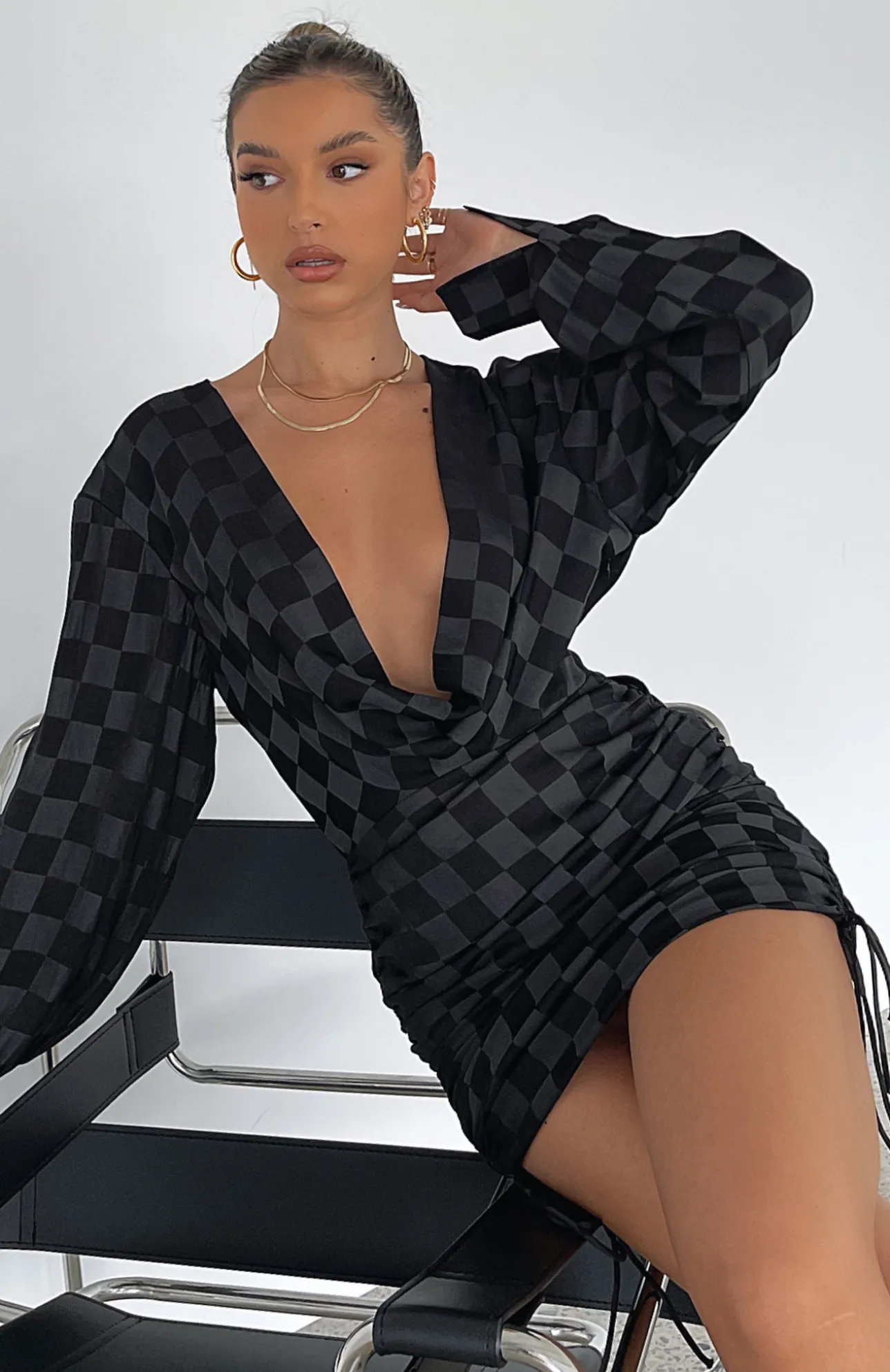 White Fox Boutique Give Me Everything Mini Dress Check black Hot