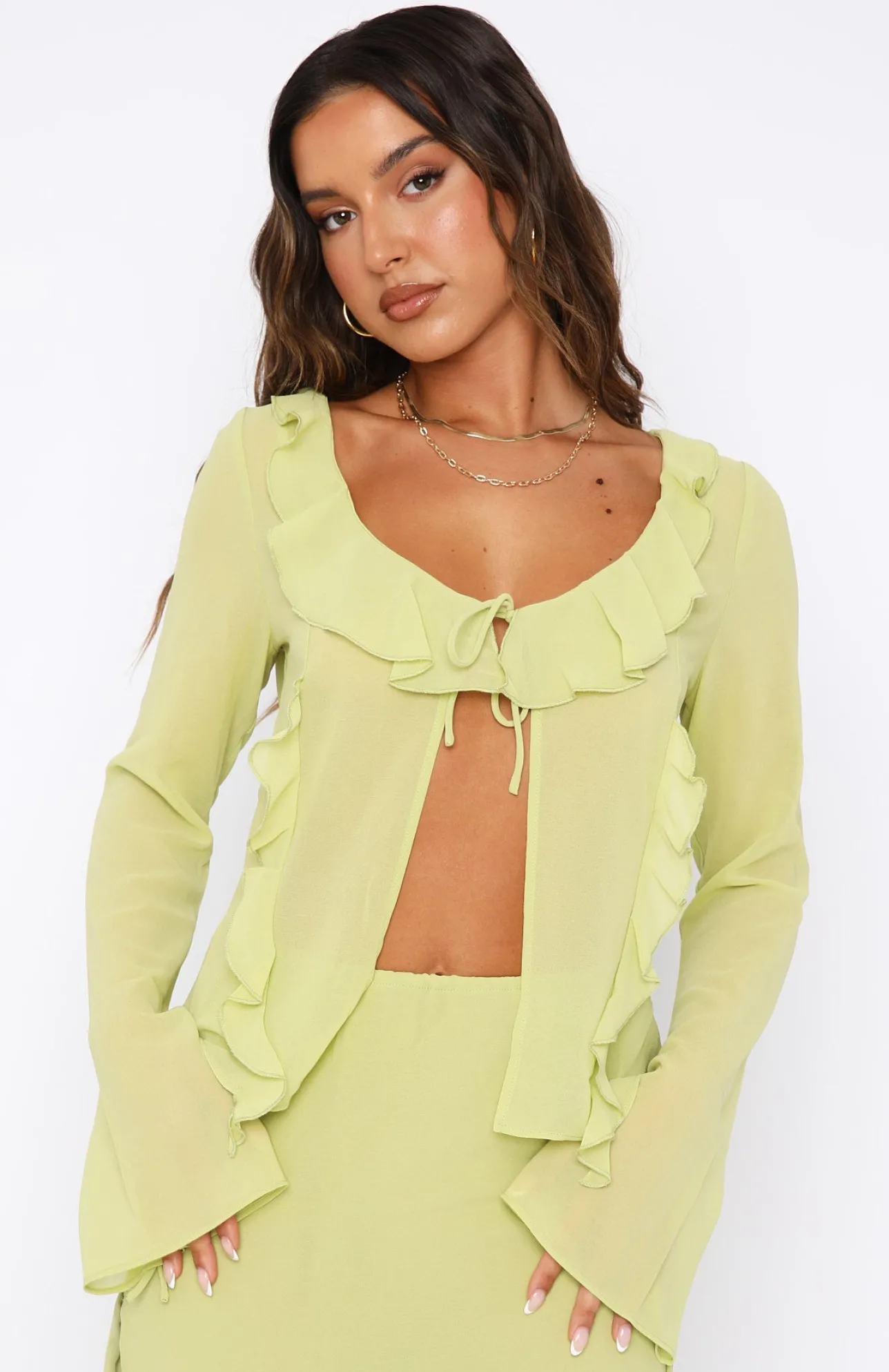White Fox Boutique Give Me Your Hand Long Sleeve Top Matcha green Outlet