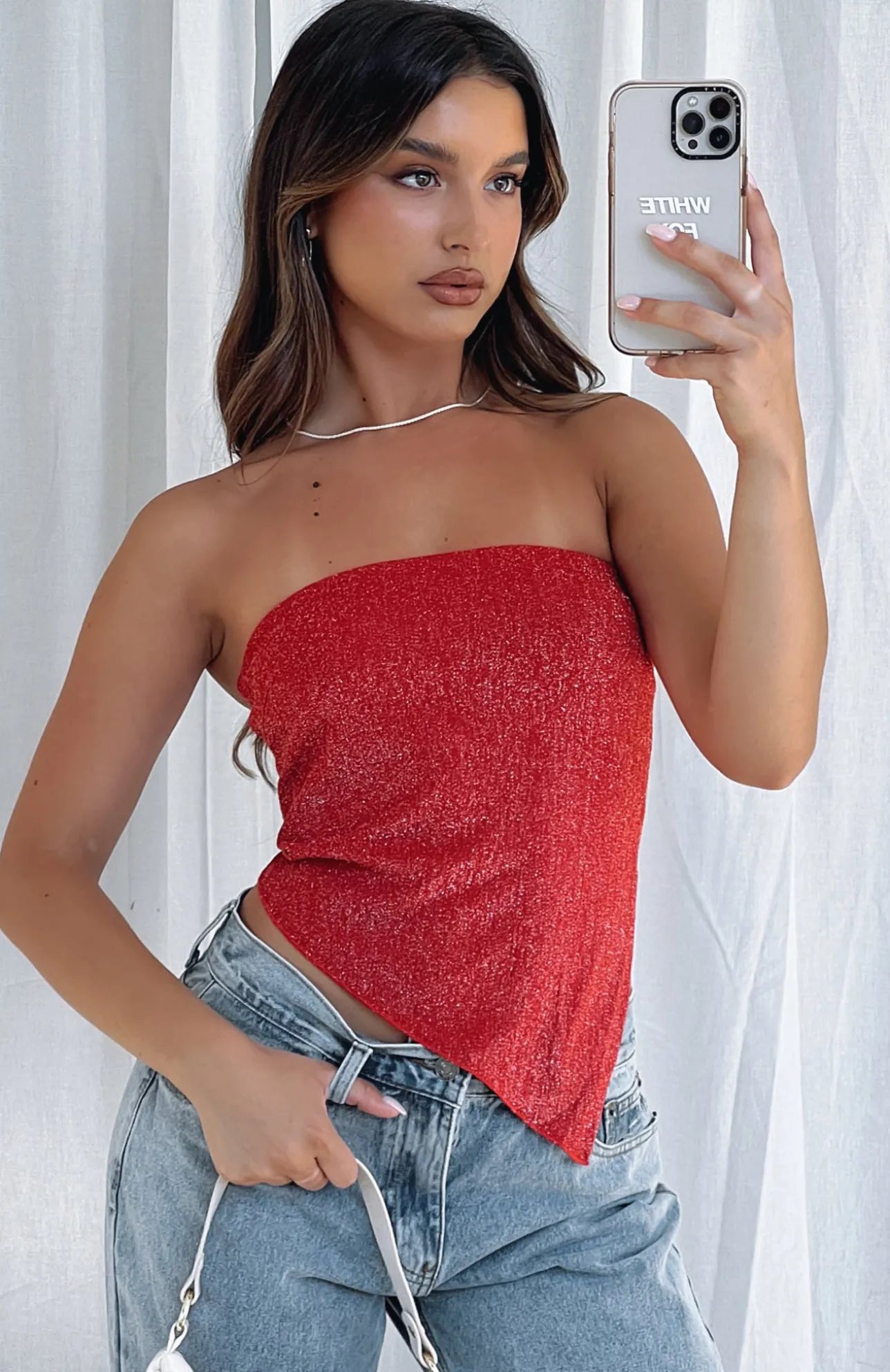 White Fox Boutique Glamorous Girl Strapless Top red Shop