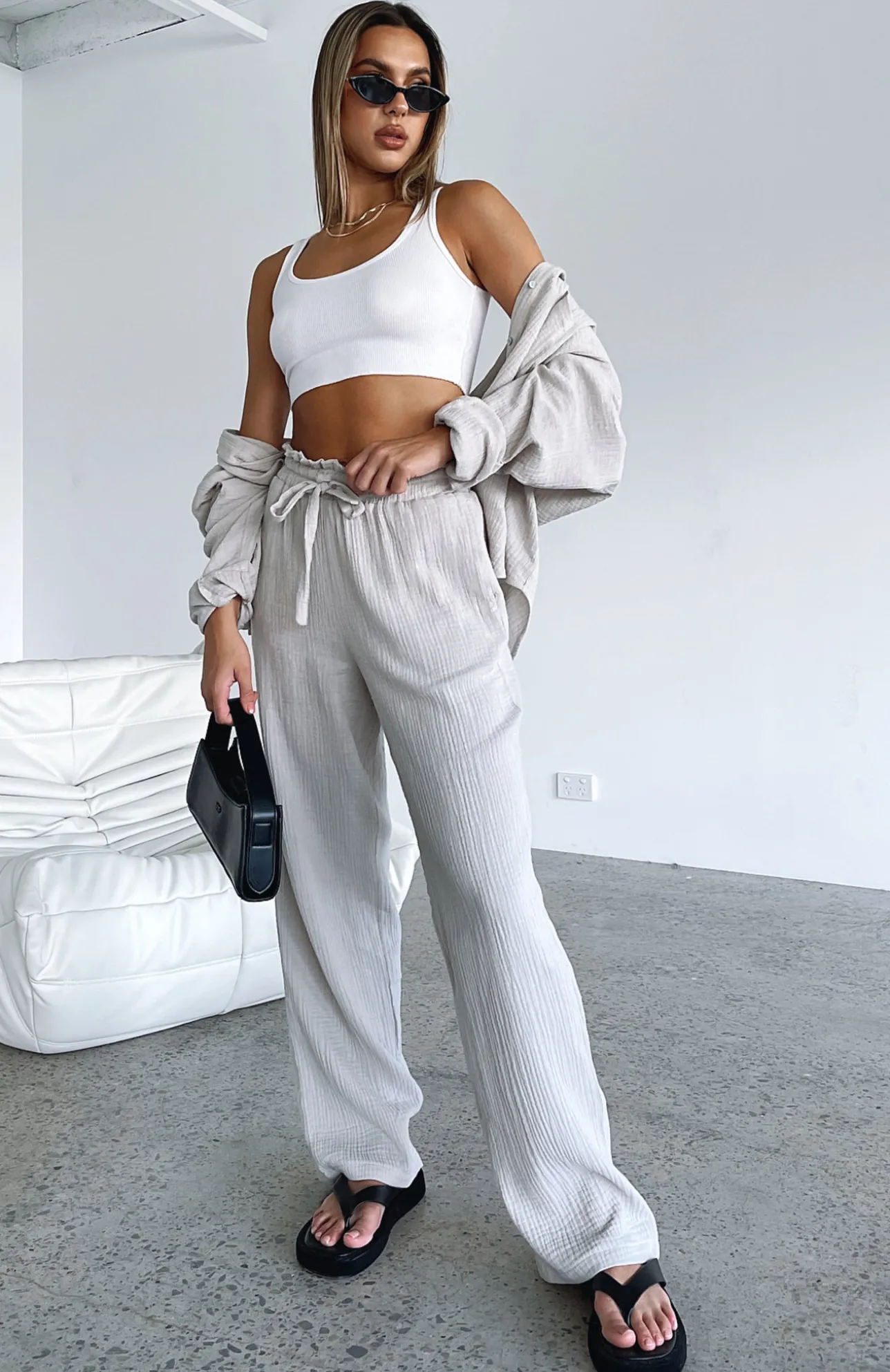 White Fox Boutique Golden Moment Pants Moon grey Best Sale