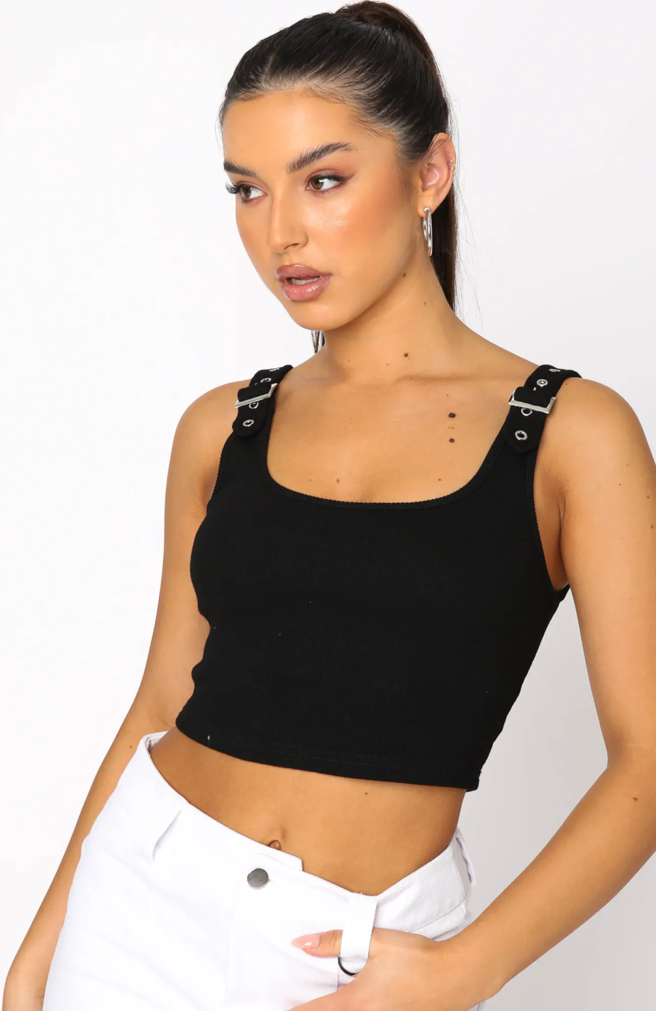 White Fox Boutique Good Choices Ribbed Crop black Cheap
