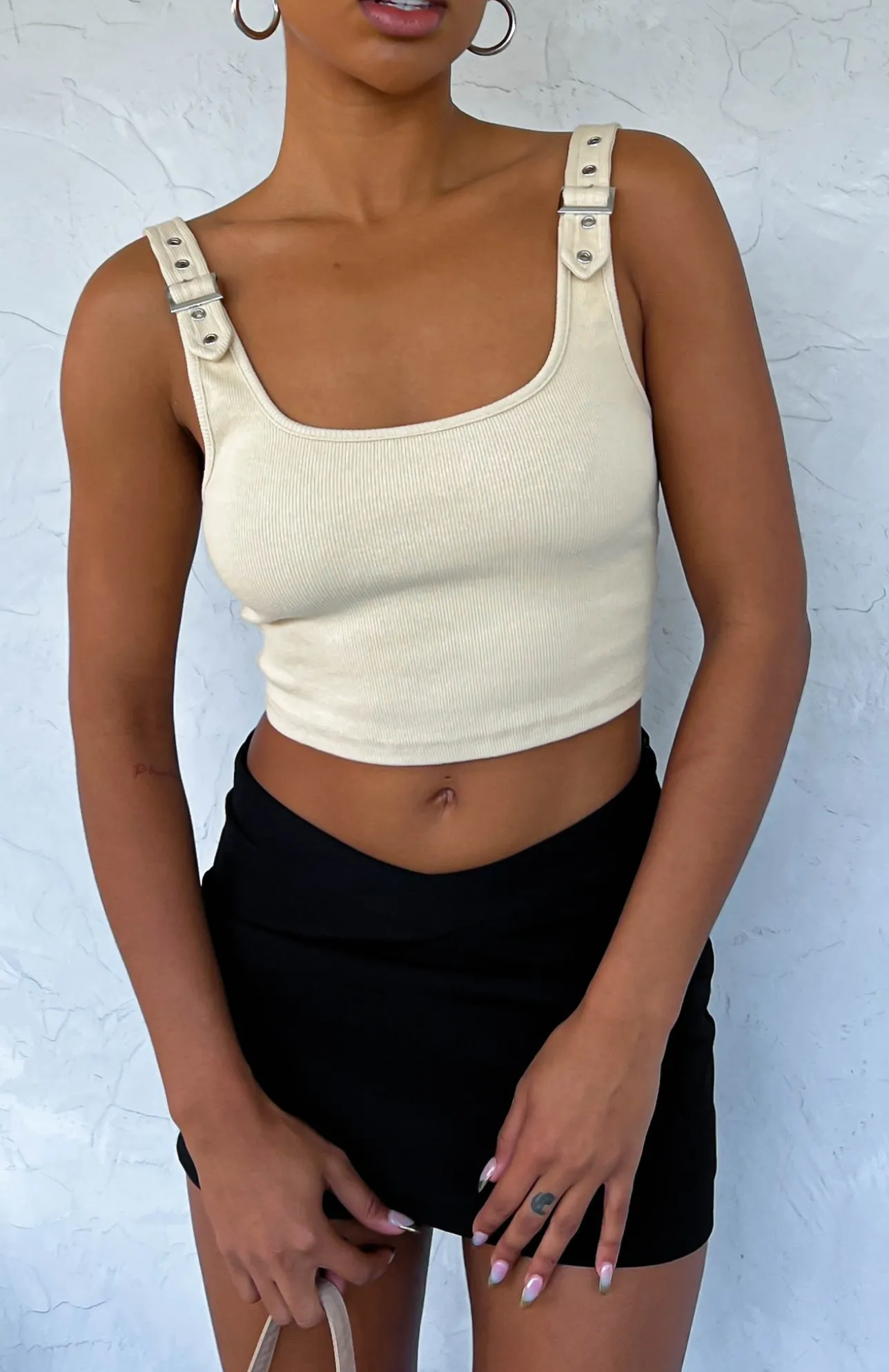 White Fox Boutique Good Choices Ribbed Crop Oatmeal nude New