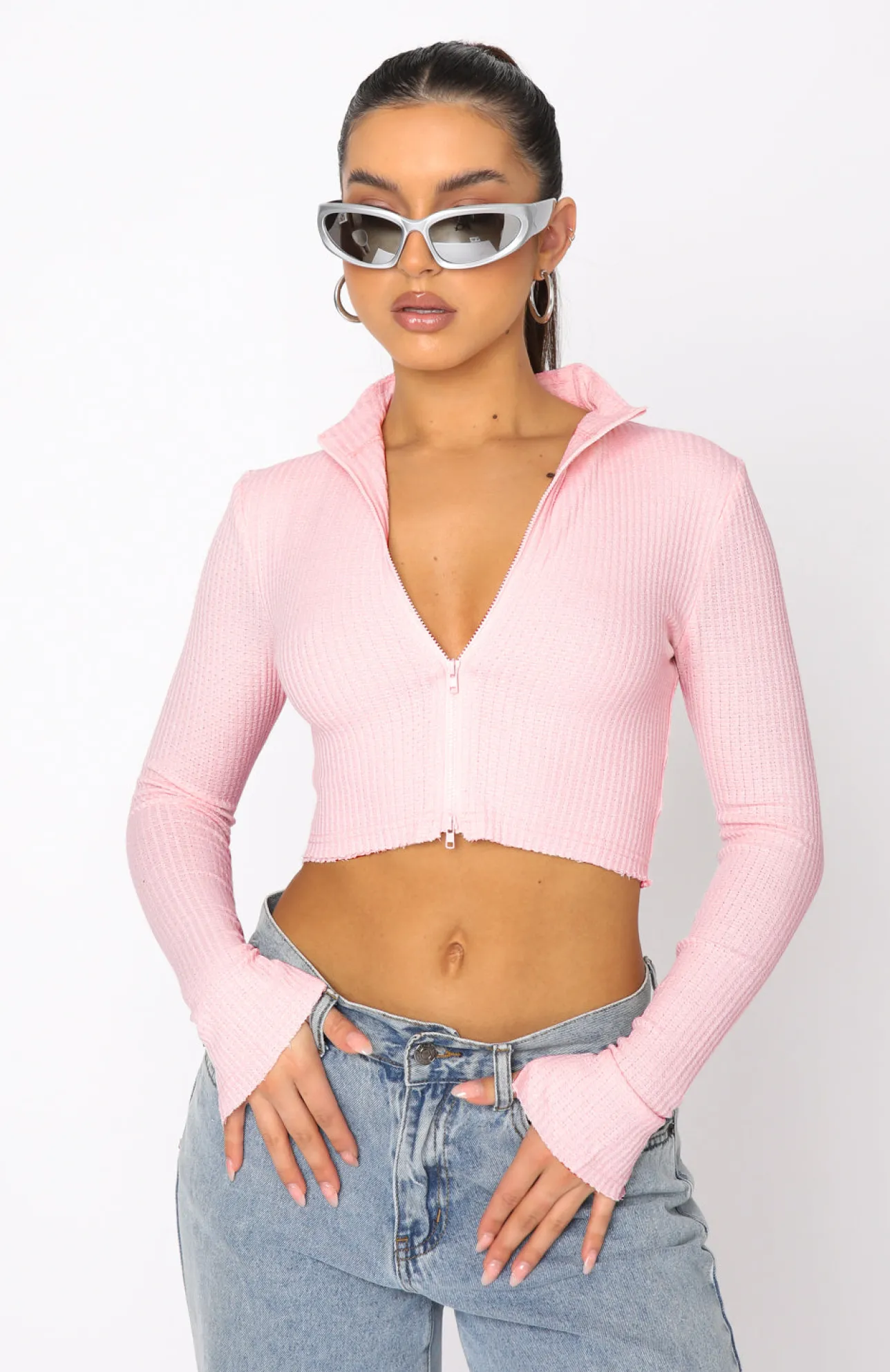 White Fox Boutique Got A Crush Long Sleeve Crop Baby pink Best Sale