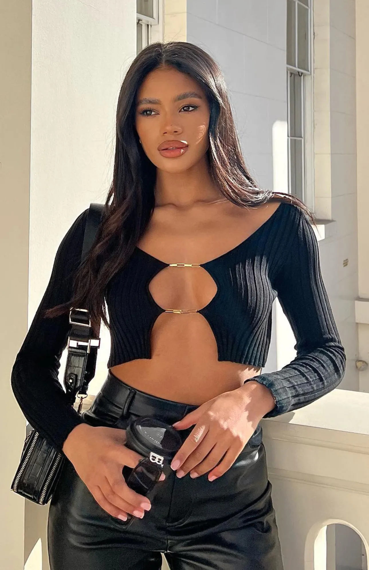 White Fox Boutique Got You For Life Long Sleeve Knit Crop black Cheap
