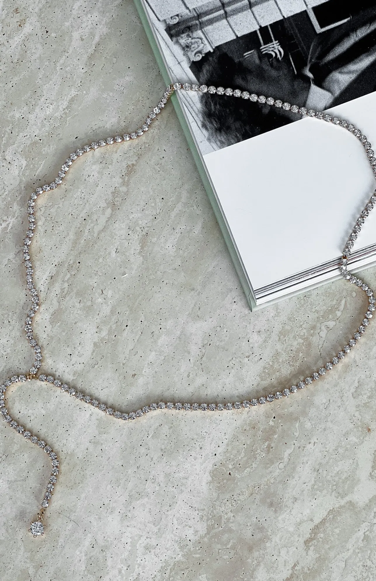 White Fox Boutique Grace Diamante Drop Necklace gold Outlet