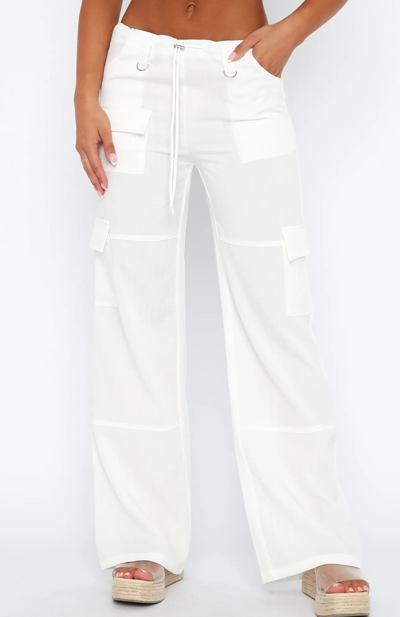 White Fox Boutique Headsprung Cargo Pants white Discount