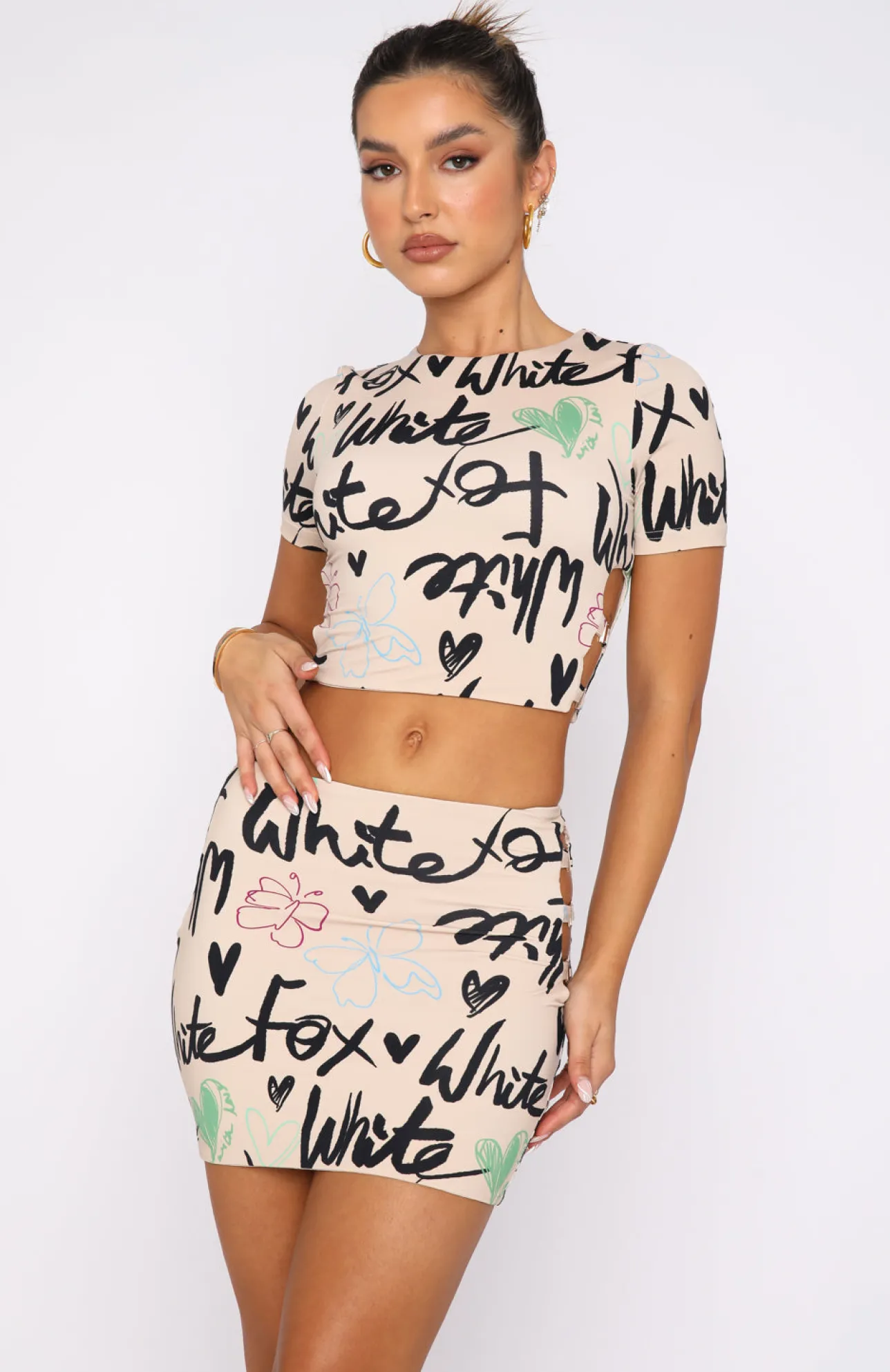 White Fox Boutique Heart Holder Crop Latte Sketch nude Hot
