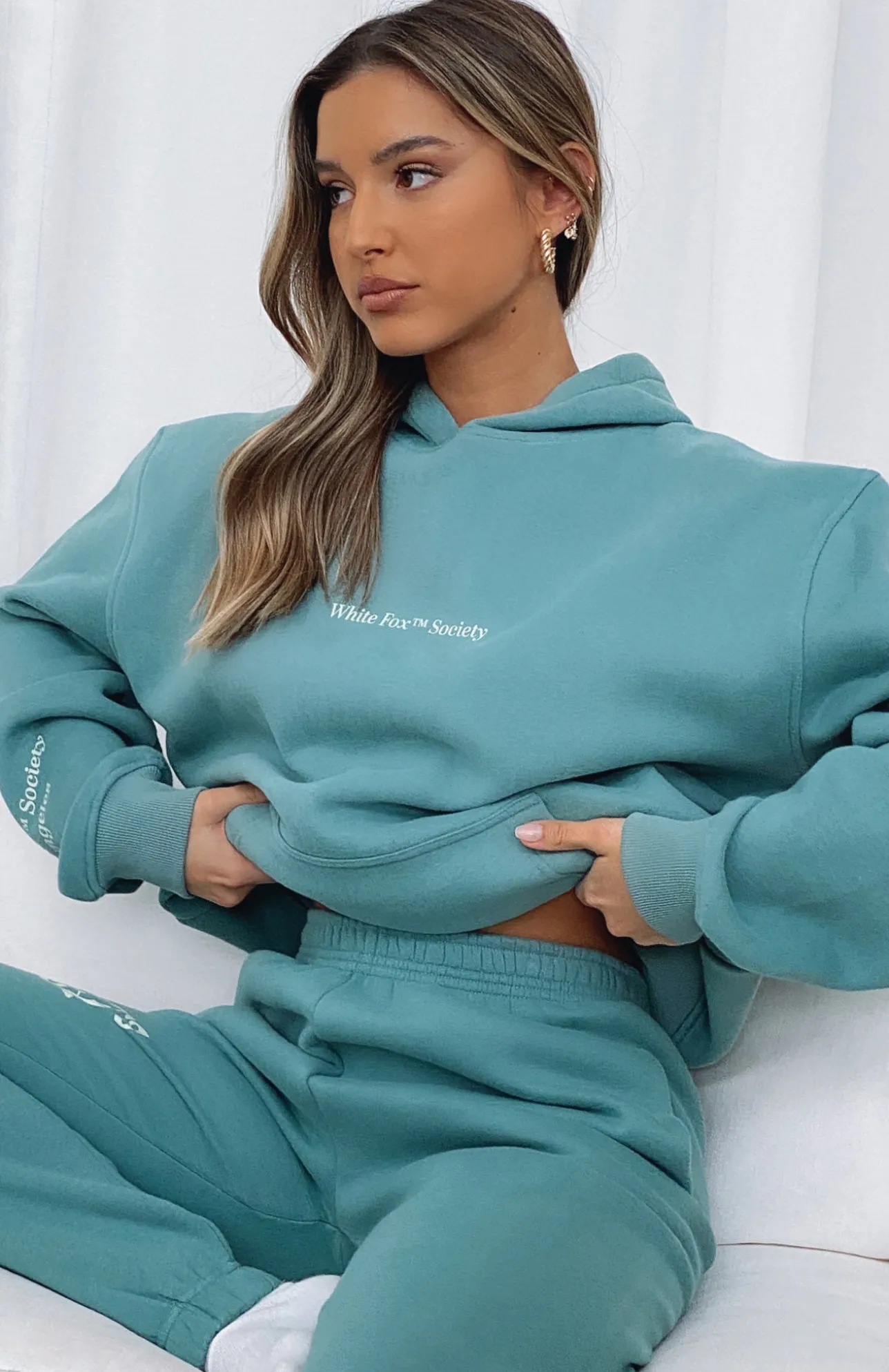 White Fox Boutique Heartbreak Hotel Hoodie Teal green Sale