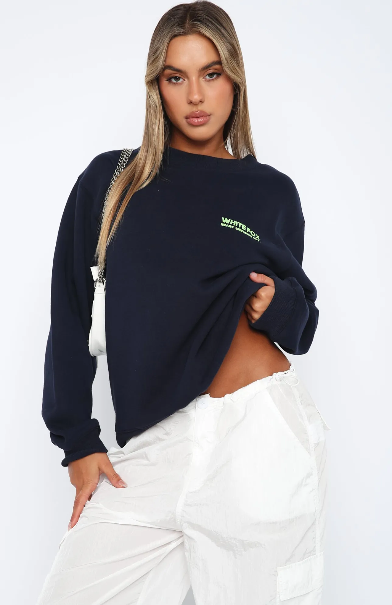 White Fox Boutique Heartbreak Oversized Sweater Navy blue Shop