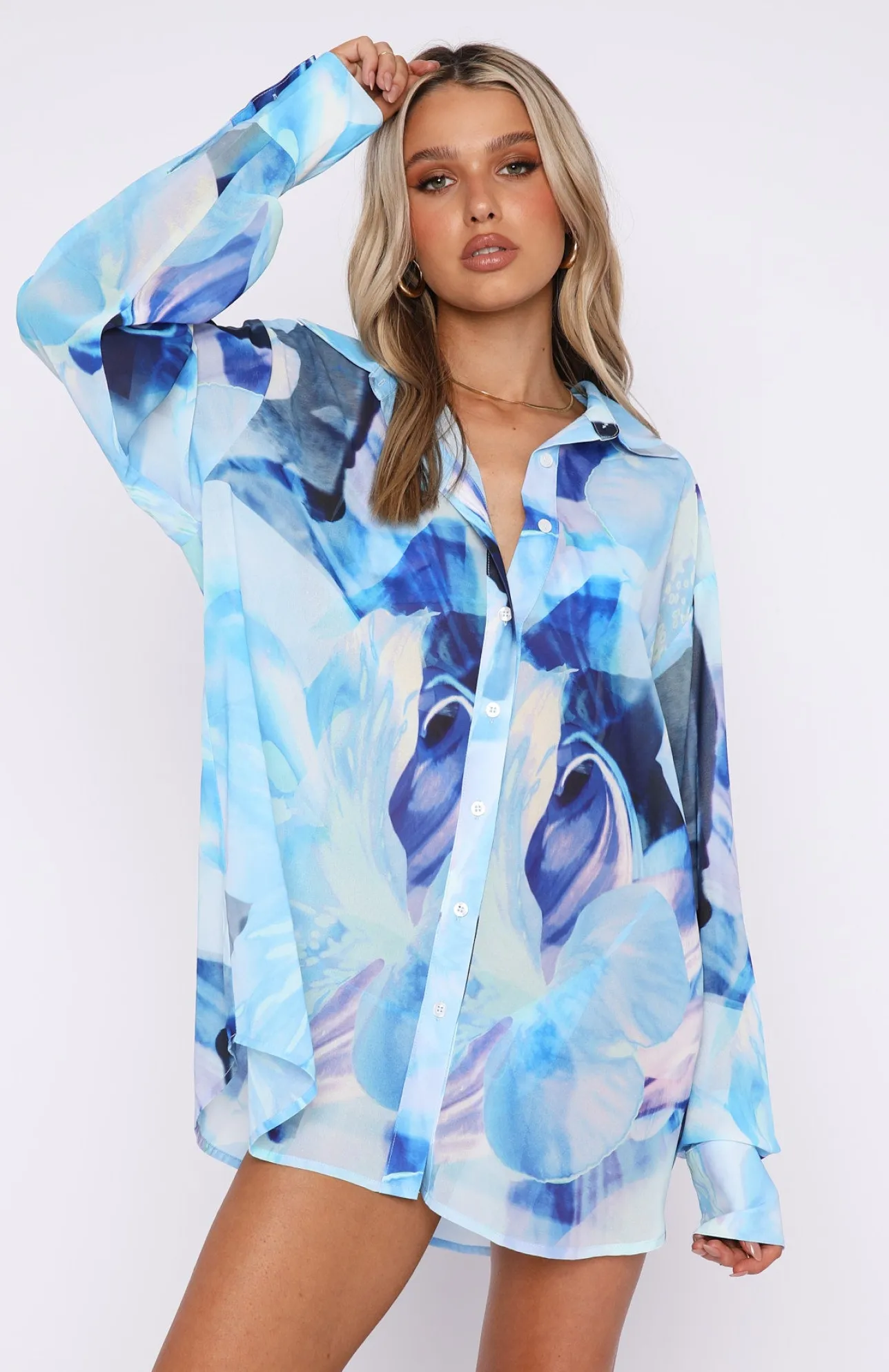 White Fox Boutique Here It Goes Oversized Shirt Haze blue Flash Sale